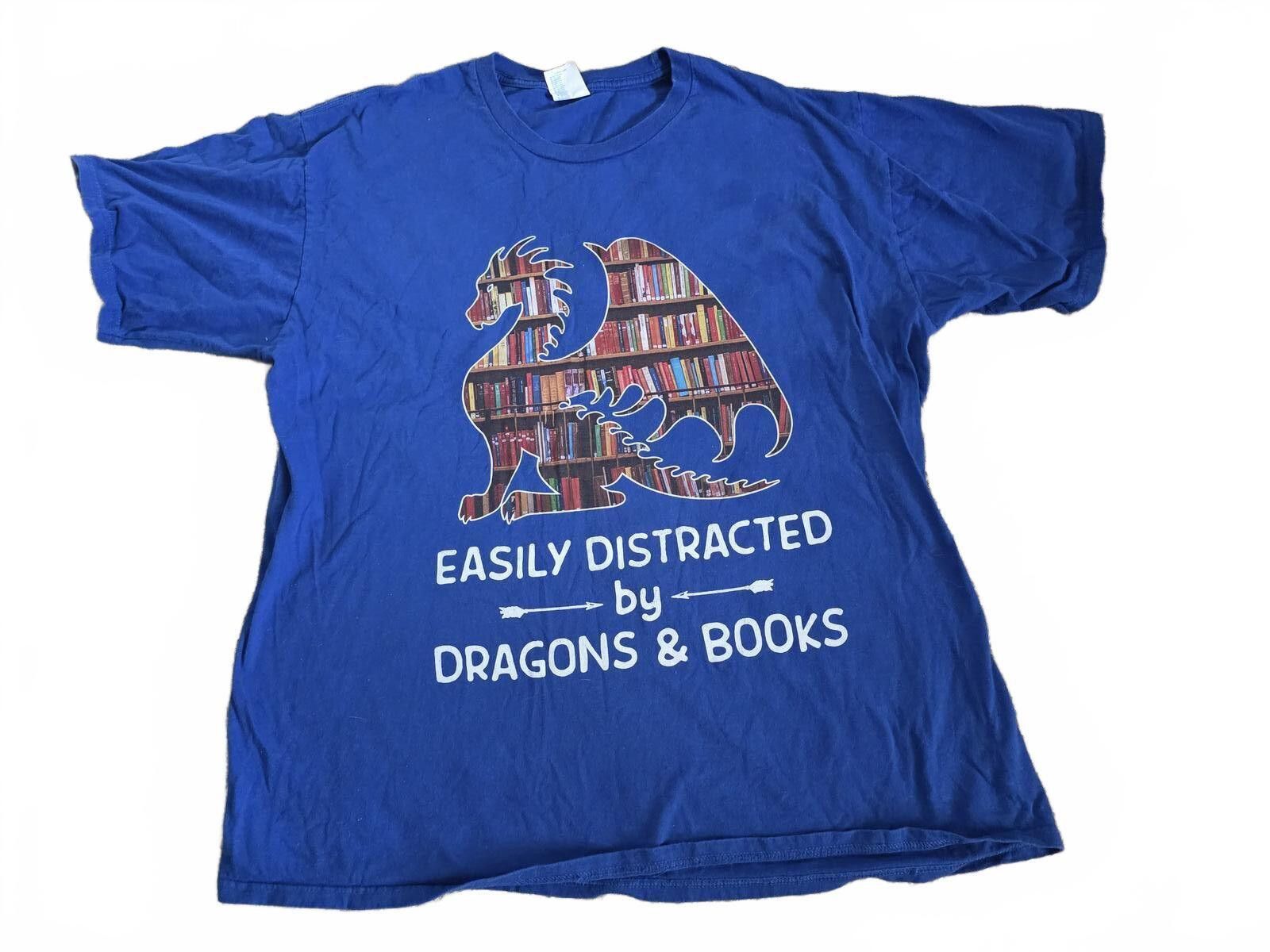 Other "Easily Distracted by Dragons & Books" T Shirt Adult XL Blue Size ONE SIZE - 2 Thumbnail