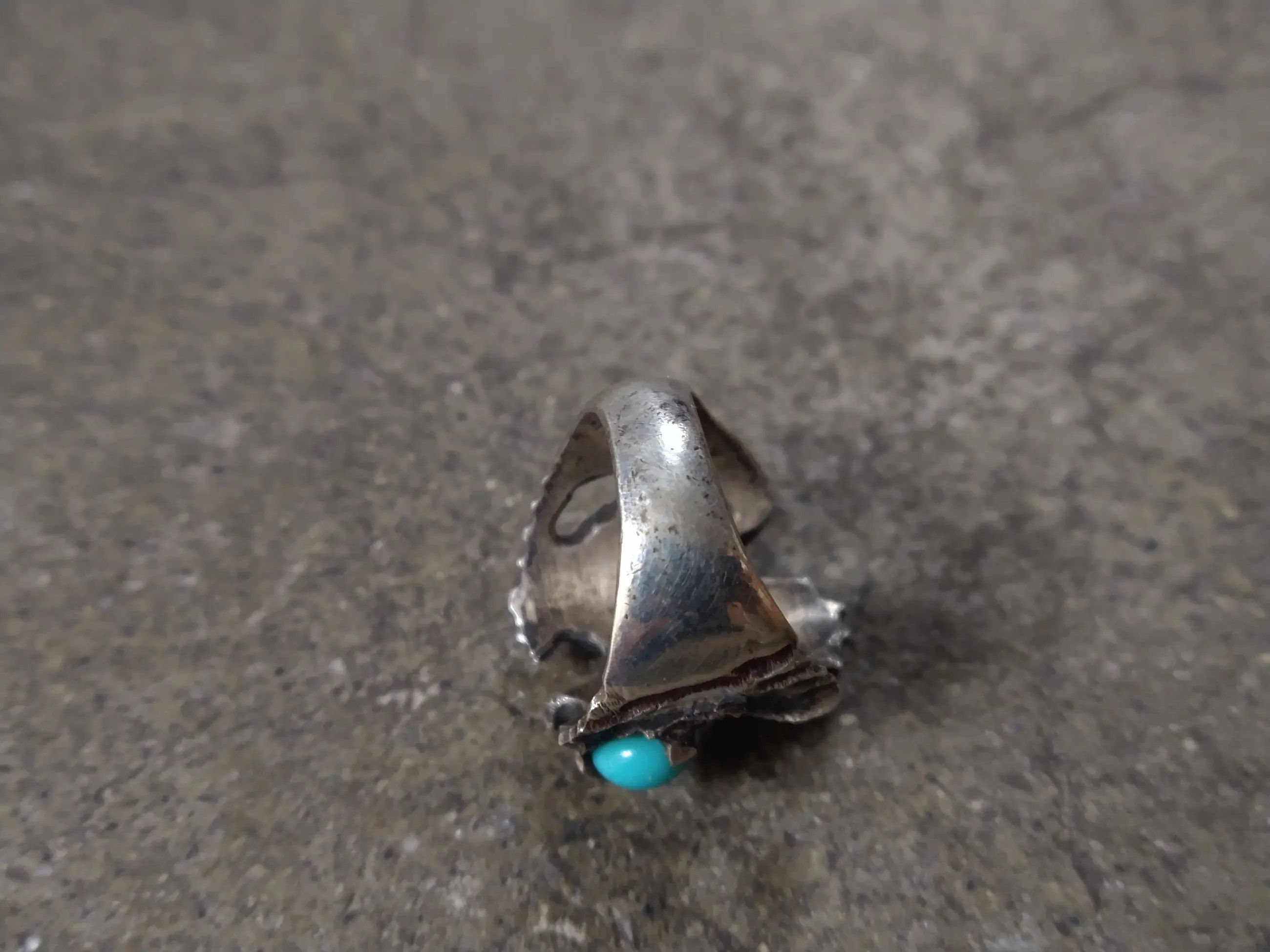 Jewelry Vintage Sterling Silver Ring Turquoise 6.5 Brutalist Modern Size ONE SIZE - 9 Thumbnail