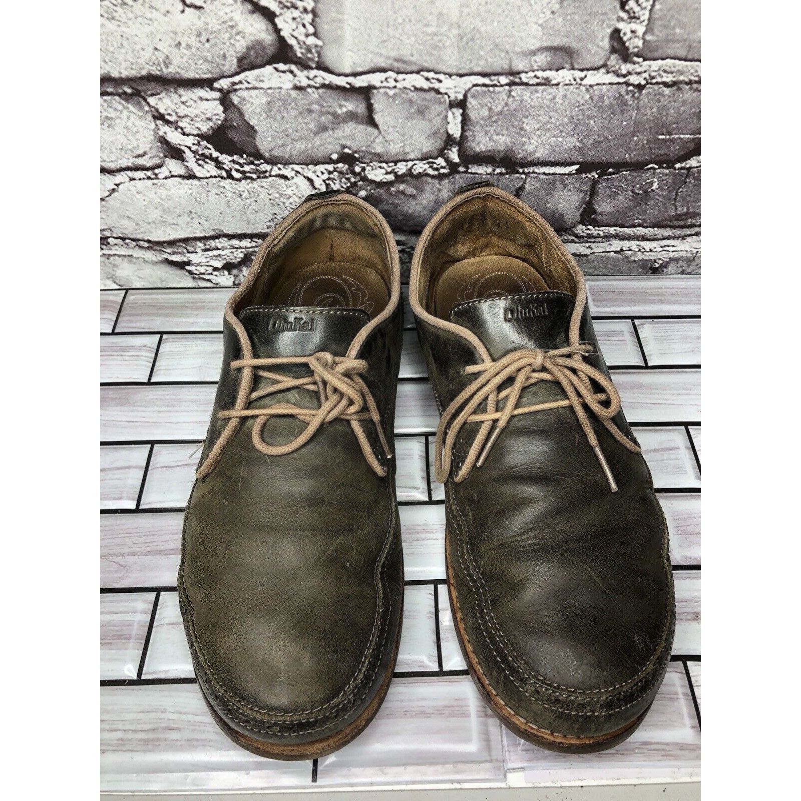 Olukai Olukai Honolulu Lace Olive Green Leather Casual Oxfords Shoe Size US 10 / EU 43 - 18 Thumbnail
