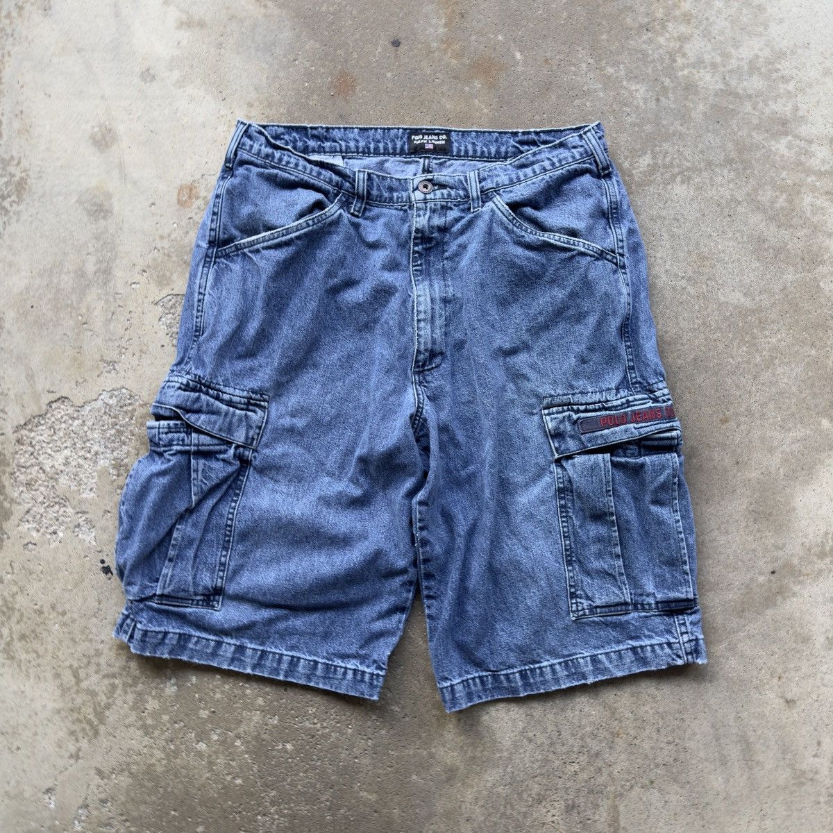 image of Polo Ralph Lauren x Vintage Polo Jeans Rl Baggy Cargo Denim Skater Shorts Jorts in Blue (Size 34)