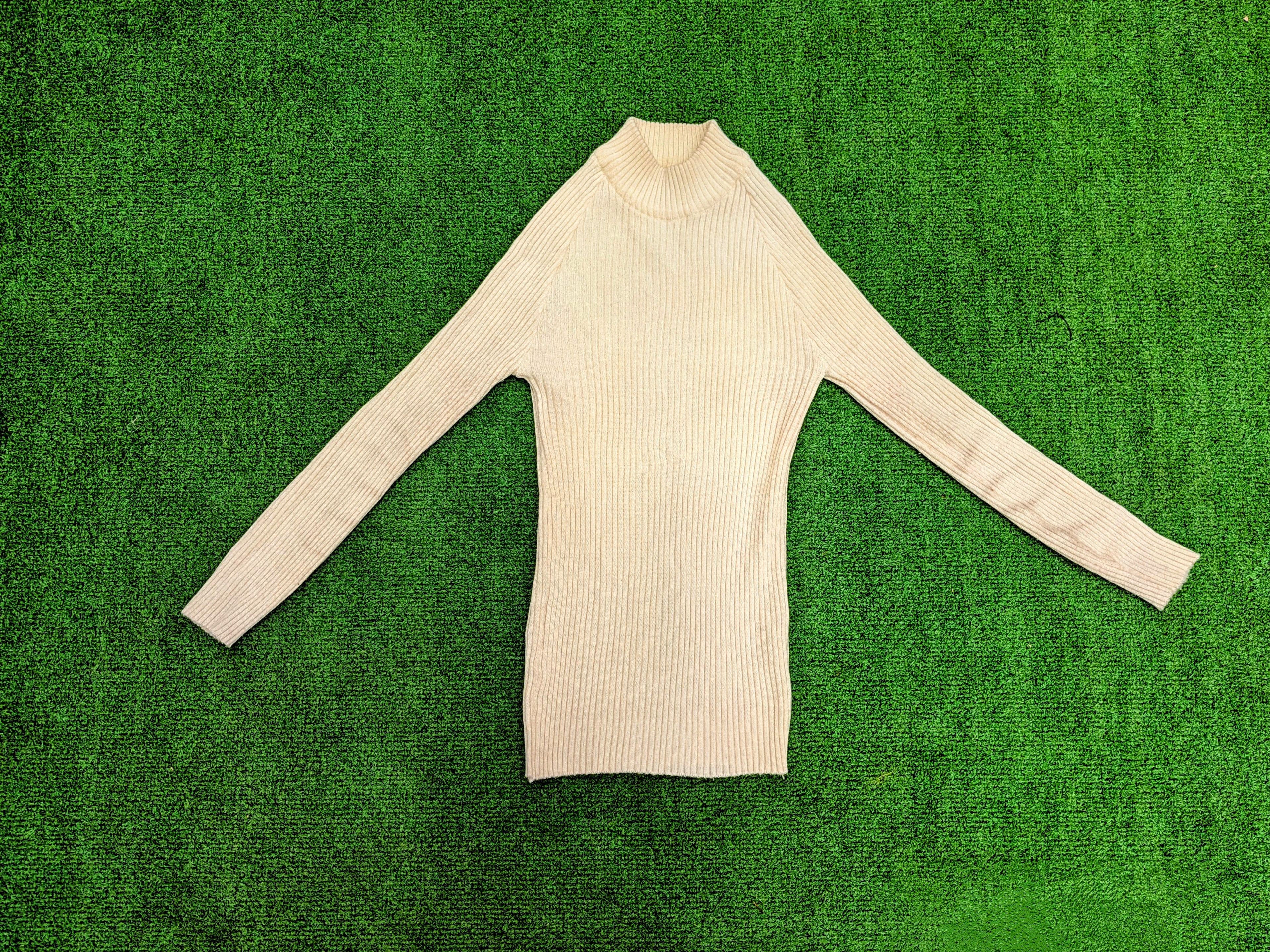 Vintage VTG Petite Kosugi Cream Ribbed Knit Turtleneck L/S Top Size L / US 10 / IT 46 - 5 Thumbnail