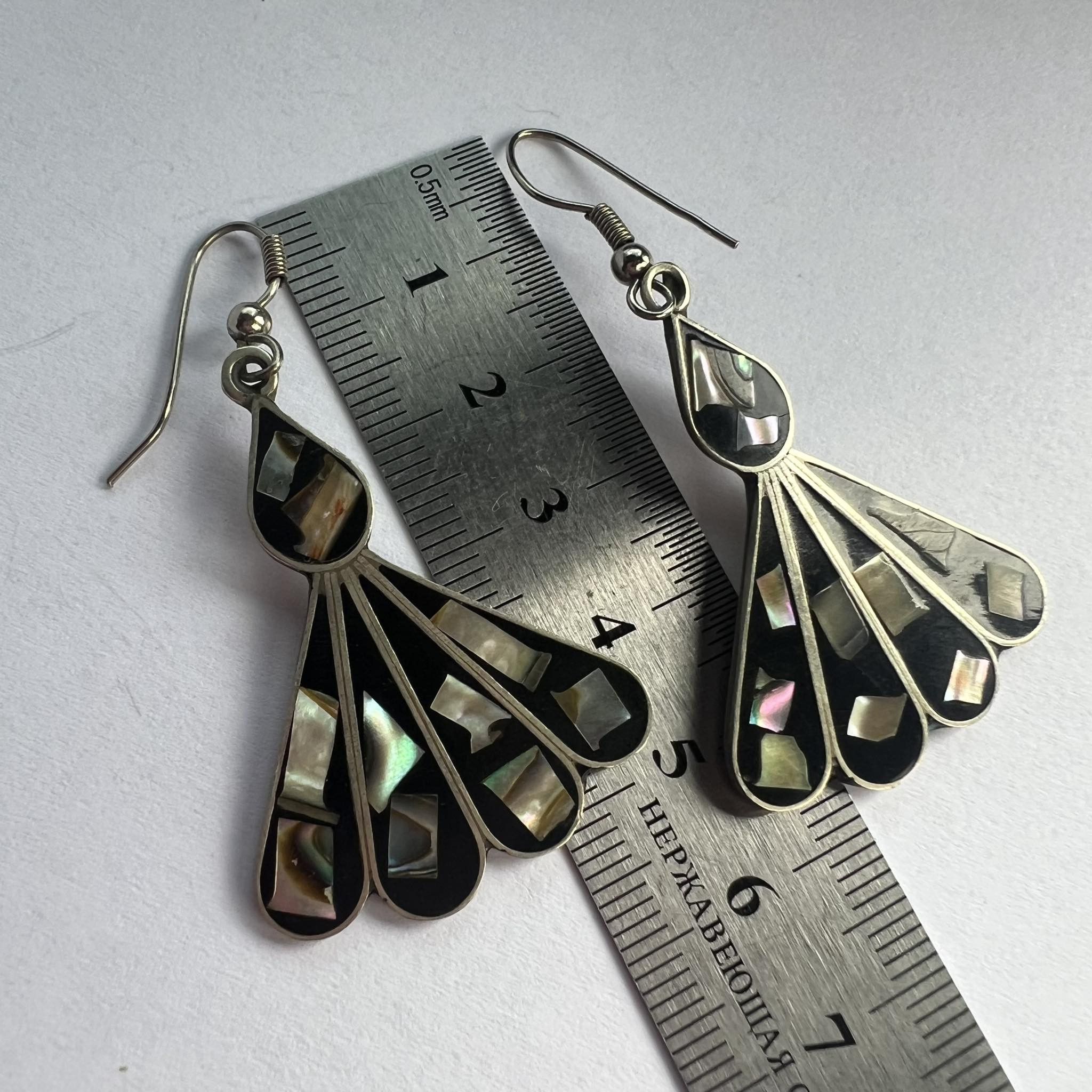 Sterling Silver Vintage Sterling Silver 925 Earrings Shell Nacre Mexico 7gr Size ONE SIZE - 4 Thumbnail
