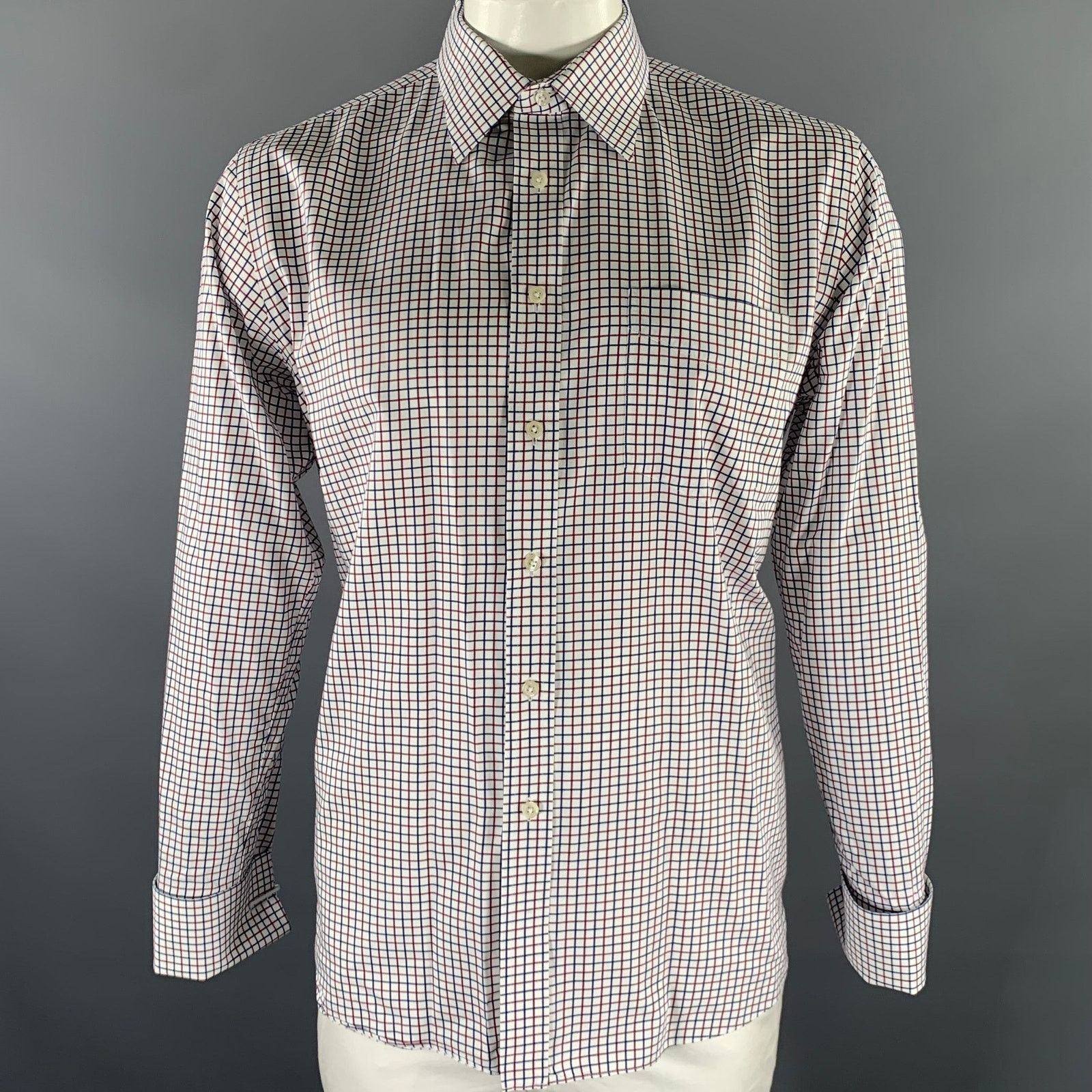 Lord & Taylor LORDS TAYLOR White Navy Red Check French Cuff LS Shirt Size US L / EU 52-54 / 3 - 1 Thumbnail