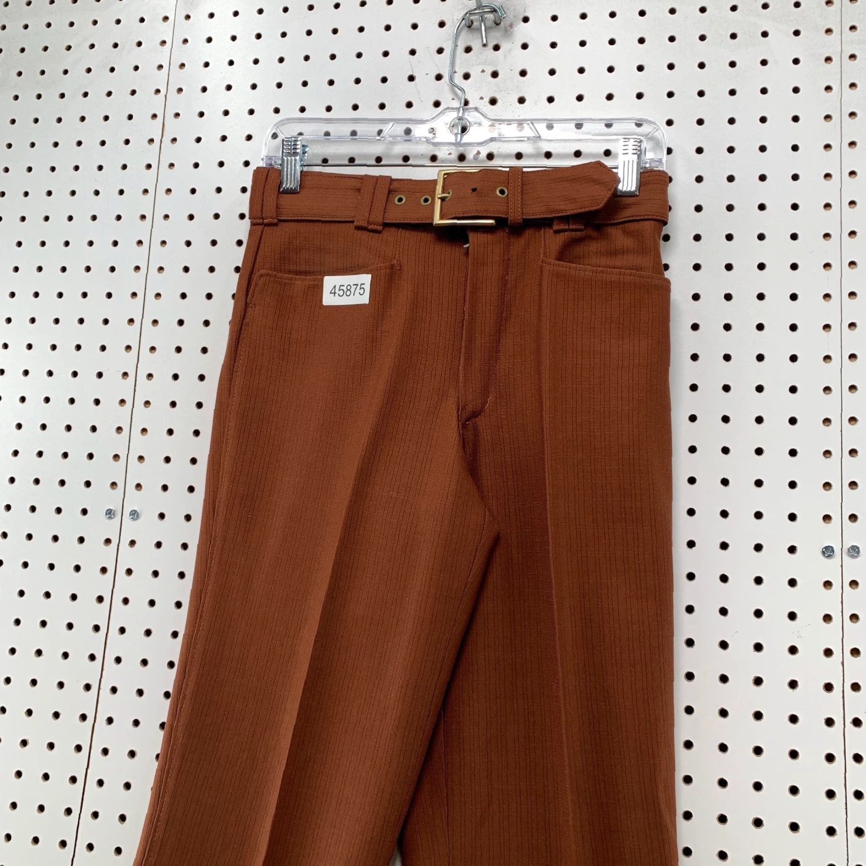 Vintage VINTAGE 70s Mens Mod Disco Pants 28x31 Brown Belted Flare Trousers Falcon Zip Pants Size US 28 / EU 44 - 3 Thumbnail