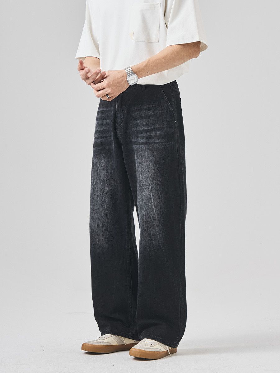 Jean Men's Vintage Washed & Distressed Straight Black Jeans Size US 32 / EU 48 - 2 Thumbnail