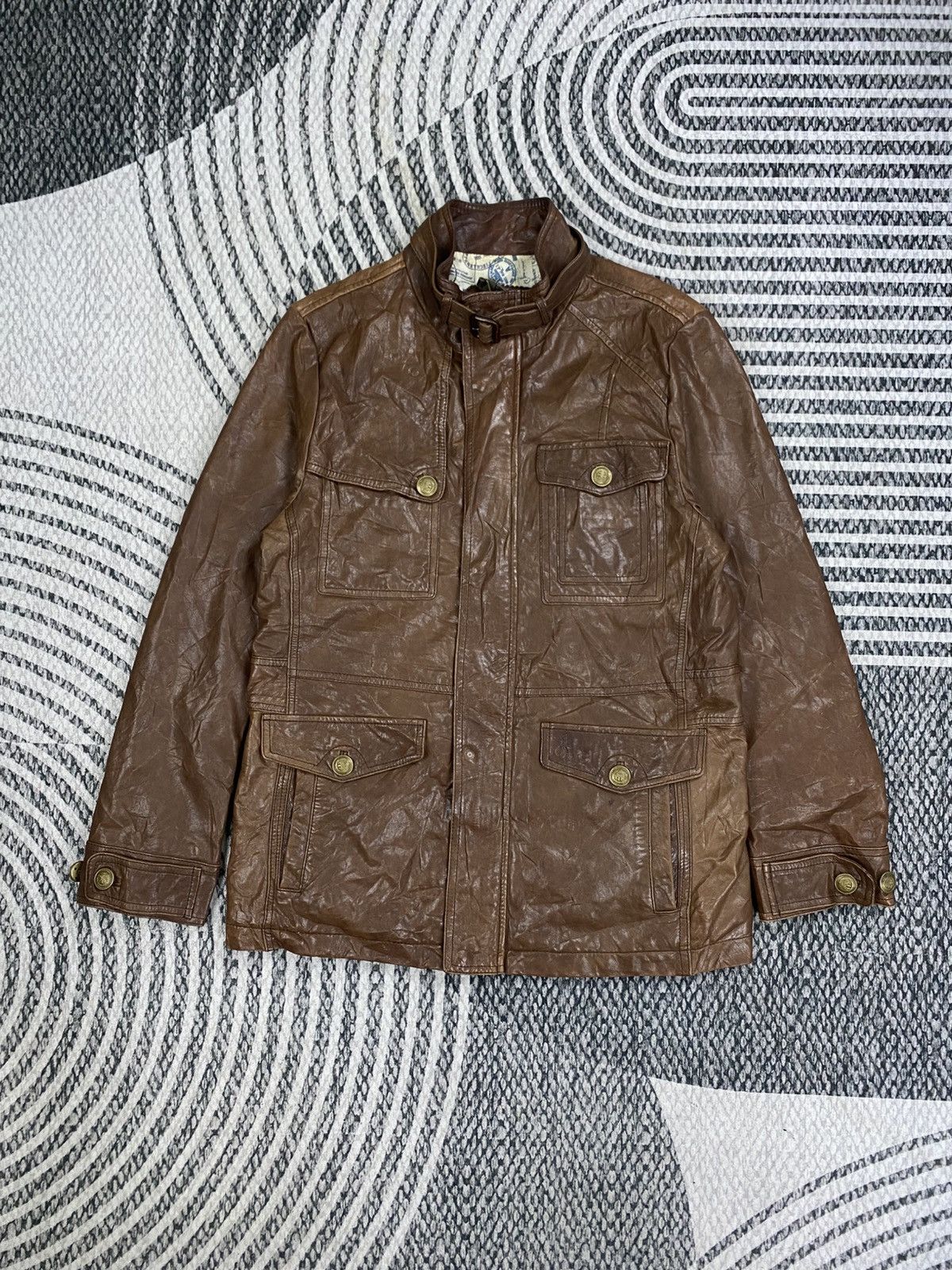 BEANPOLE 🔥Bean Pole Multipcoket Brown Stand Collar Leather Jacket Size US M / EU 48-50 / 2 - 1 Thumbnail