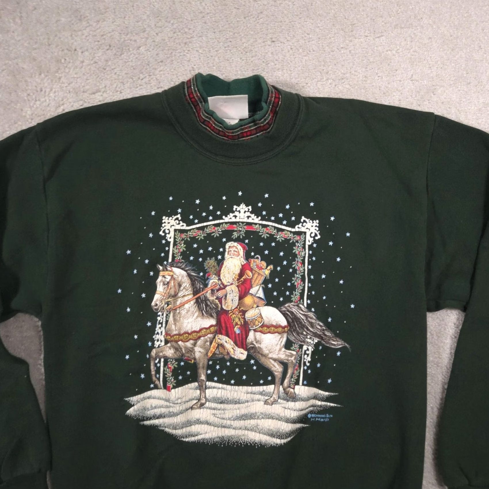 Vintage VINTAGE Morning Sun Sweatshirt Womens M Green Mock Neck Santa 90s Casual Winter Xmas Holiday Size M / US 6-8 / IT 42-44 - 3 Thumbnail