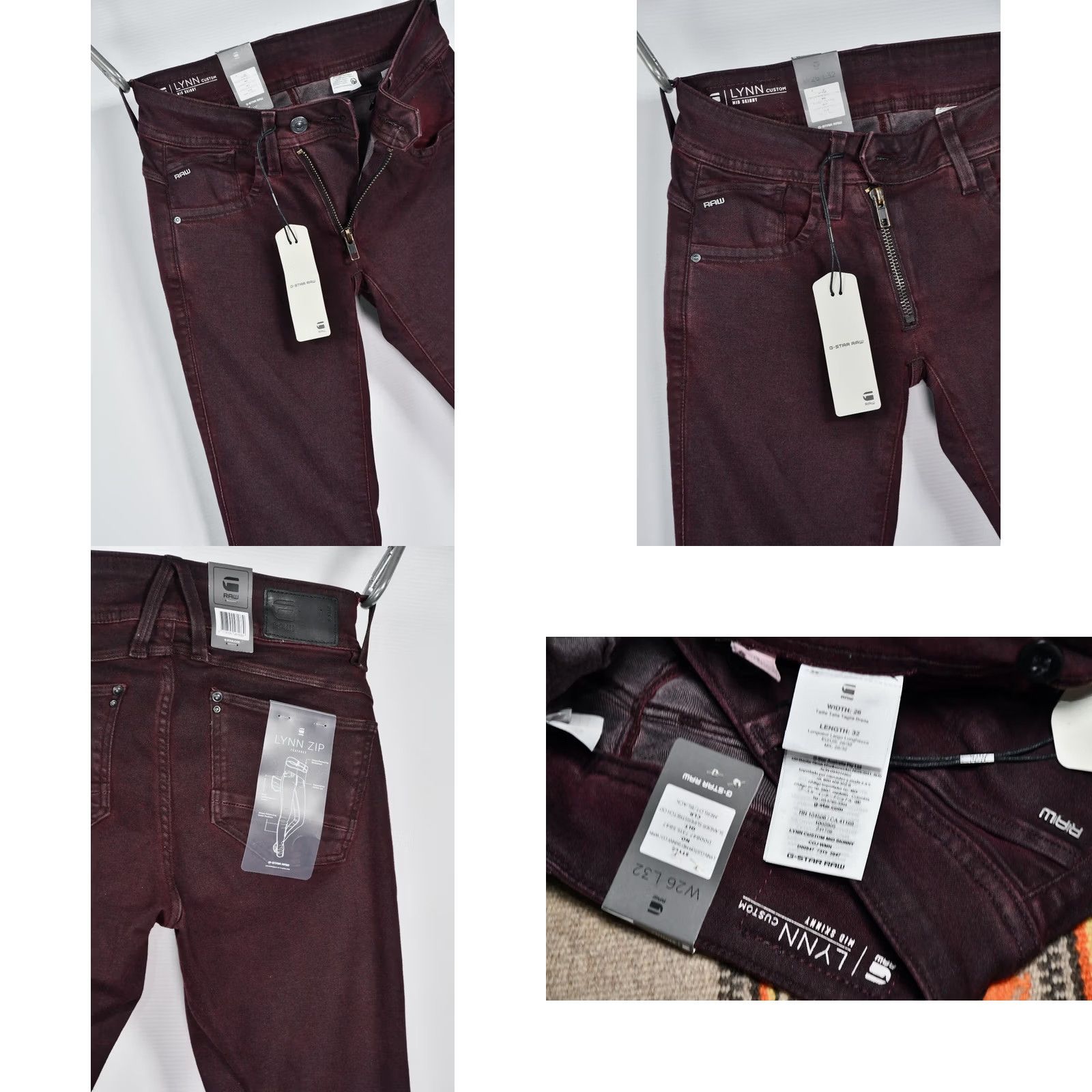 G-Star G-Star Lynn Custom Mid Skinny Pants WOMENS Merlot W26/L32 Skinny Front Flat Front Casual Vintage 90s Size 26" / US 2 / IT 38 - 8 Thumbnail