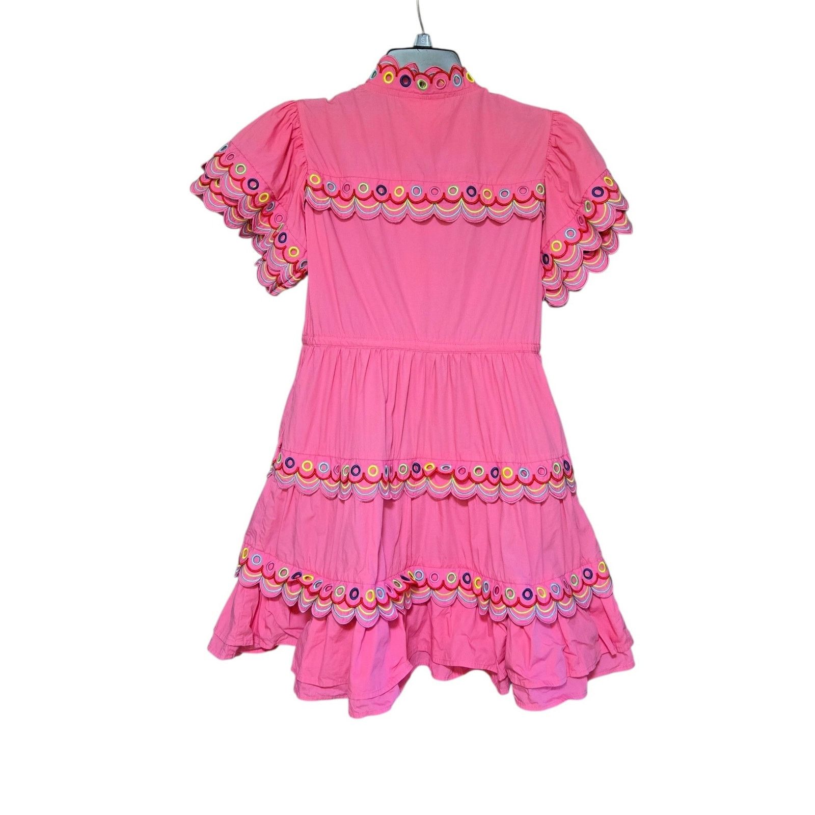 Other CeliaB Pink Ruffled Scalloped Embroidered Cotton Mini Dress Size S / US 4 / IT 40 - 3 Thumbnail