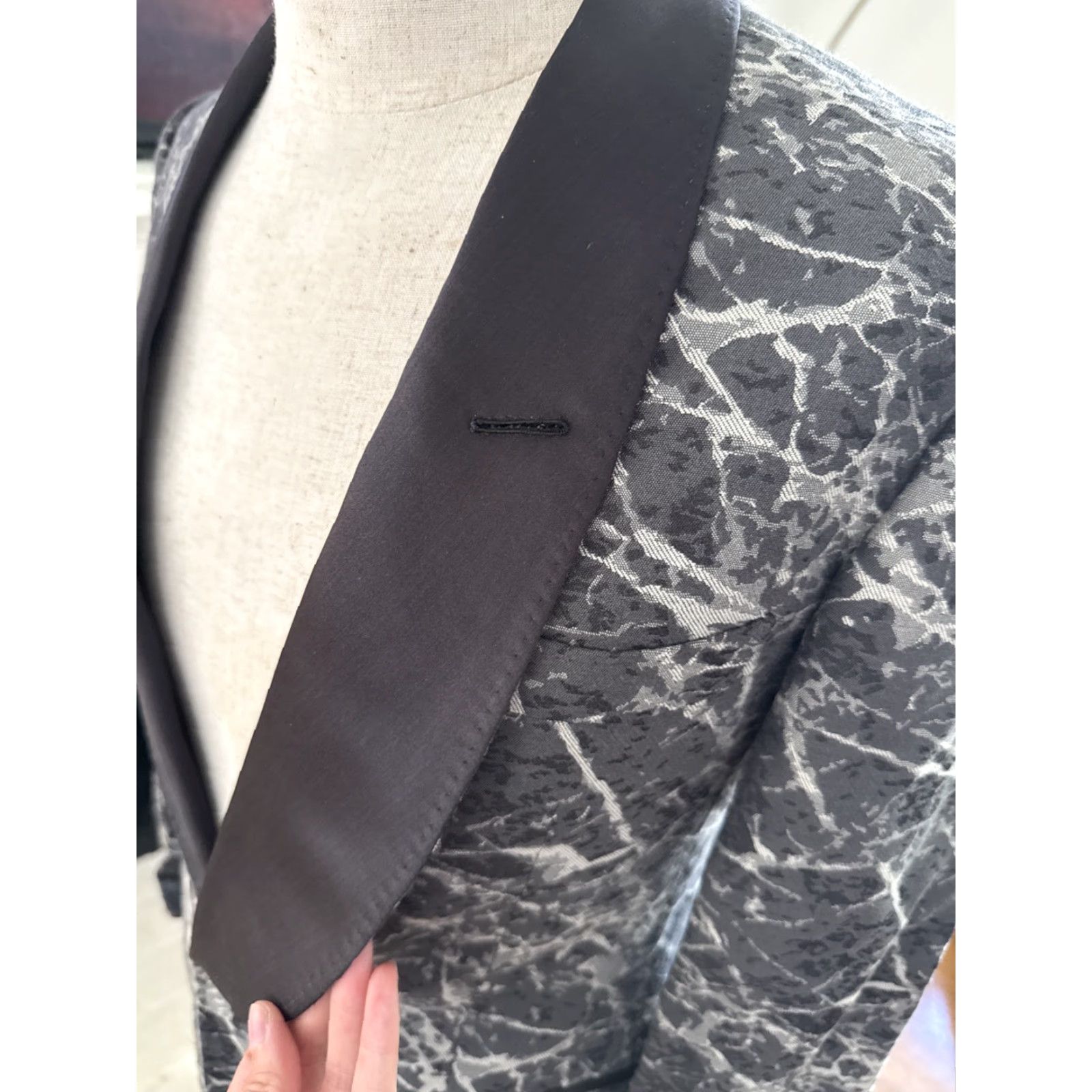 Vintage Frère Blazer 40 Regular Gray Marble Brocade Tuxedo Mens Size 40R - 6 Thumbnail