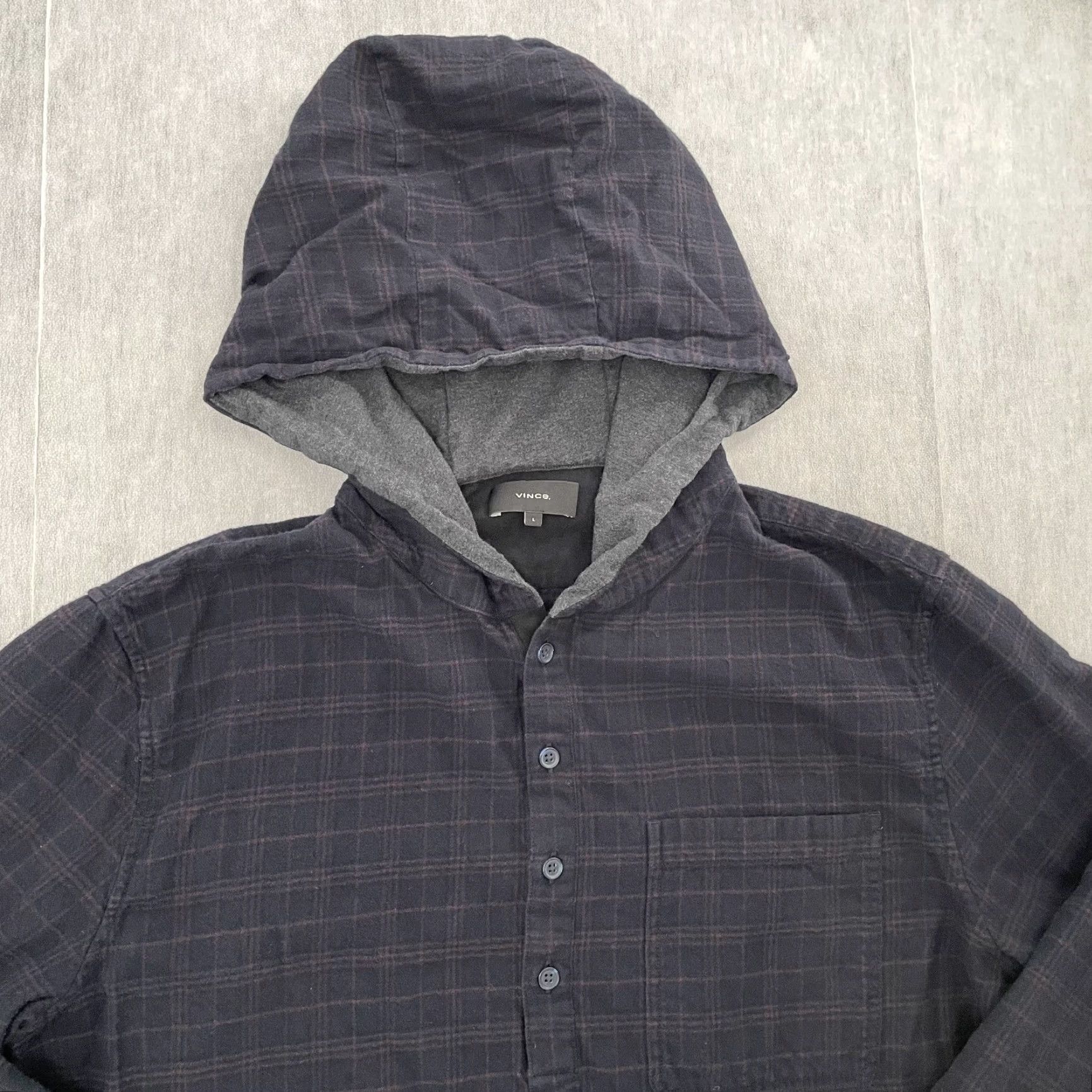 Vince Vince Men's Hoodie Adult Large Blue Plaid Sweater Henley Long Sleeve Cotton Casual Size US L / EU 52-54 / 3 - 3 Thumbnail