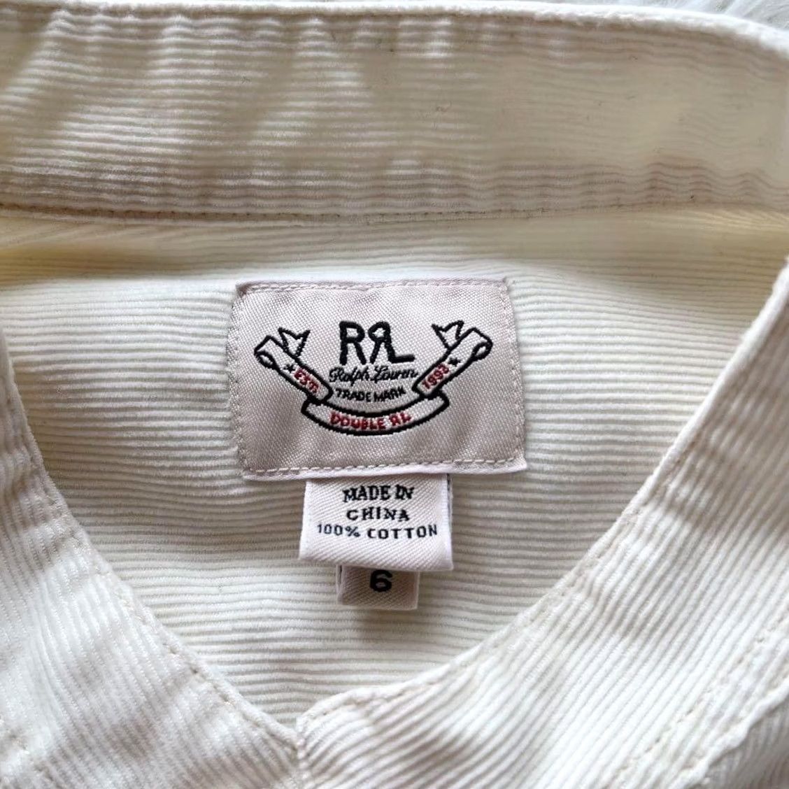 Ralph Lauren RRL RALPH LAUREN CORDUROY SHIRT SIZE S IVORY LONG SLEEVE BAND COLLAR USED MEN Size US S / EU 44-46 / 1 - 3 Thumbnail