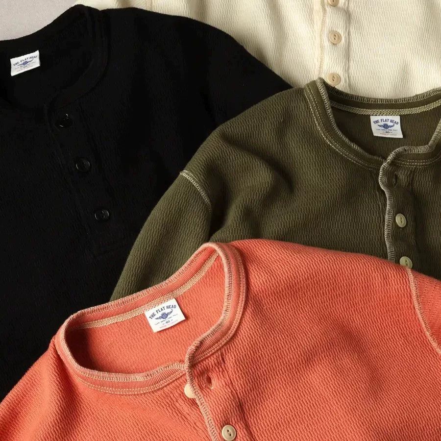 The Flat Head Vintage Black Waffle Henley Long Sleeve Shirt Size US XXS / EU 40 - 1 Thumbnail