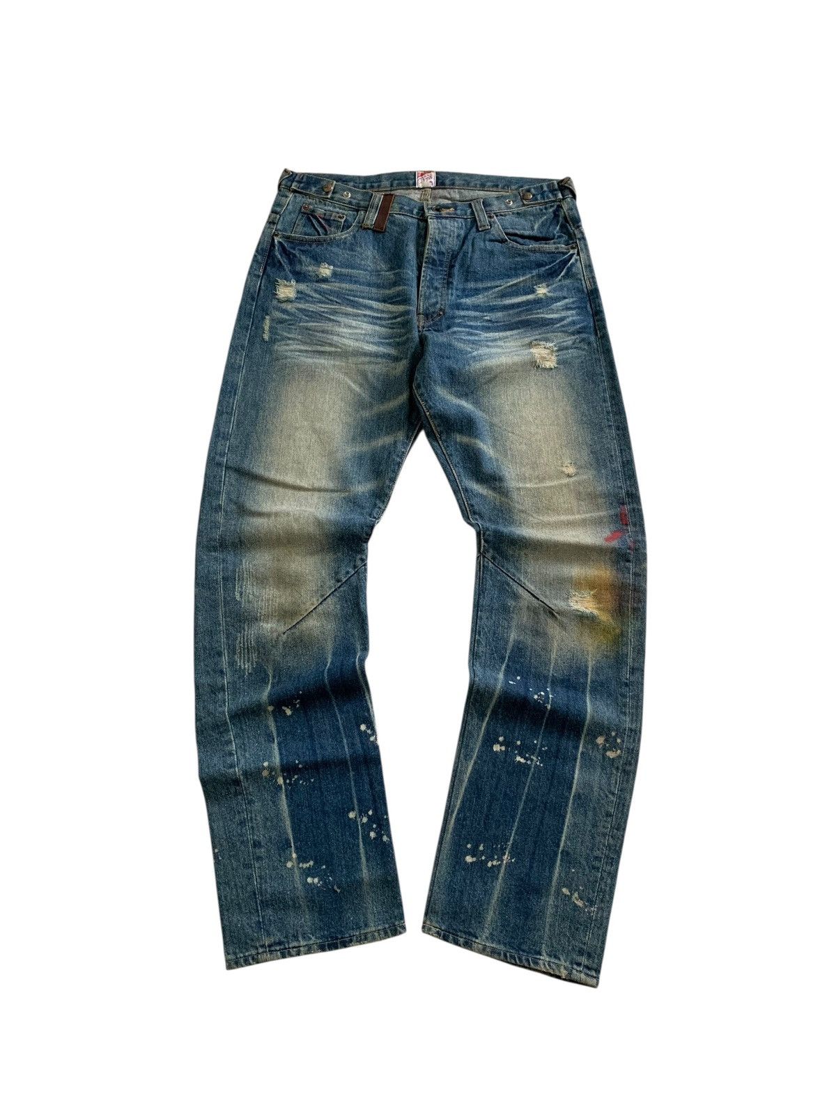 Japanese Brand PRPS Newyork Distressed Crazy Faded Curved Denim Size US 34 / EU 50 - 9 Thumbnail