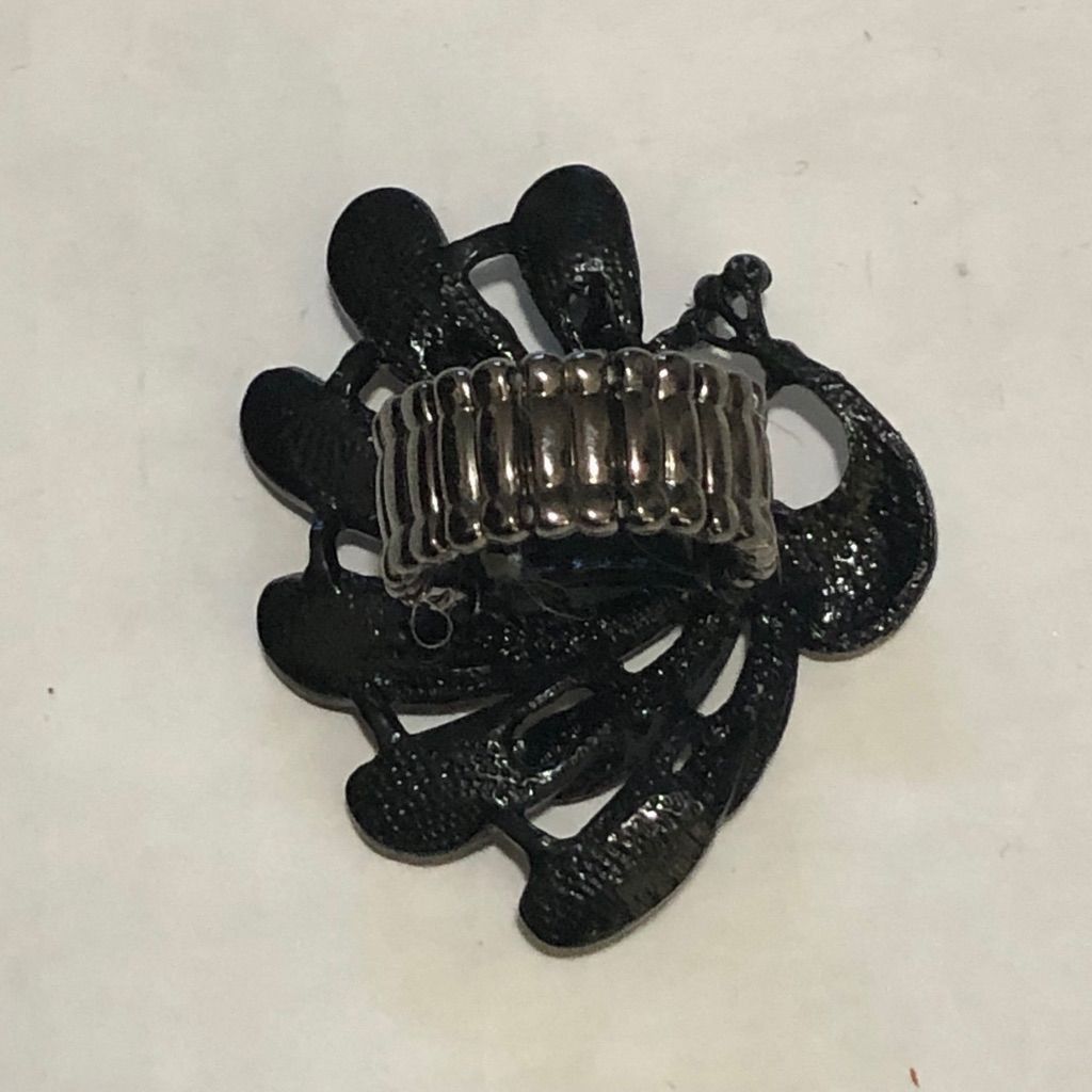 Vintage Rhinestone Peacock Ring Black Silver Fashion Stretch Band Size ONE SIZE - 2 Thumbnail