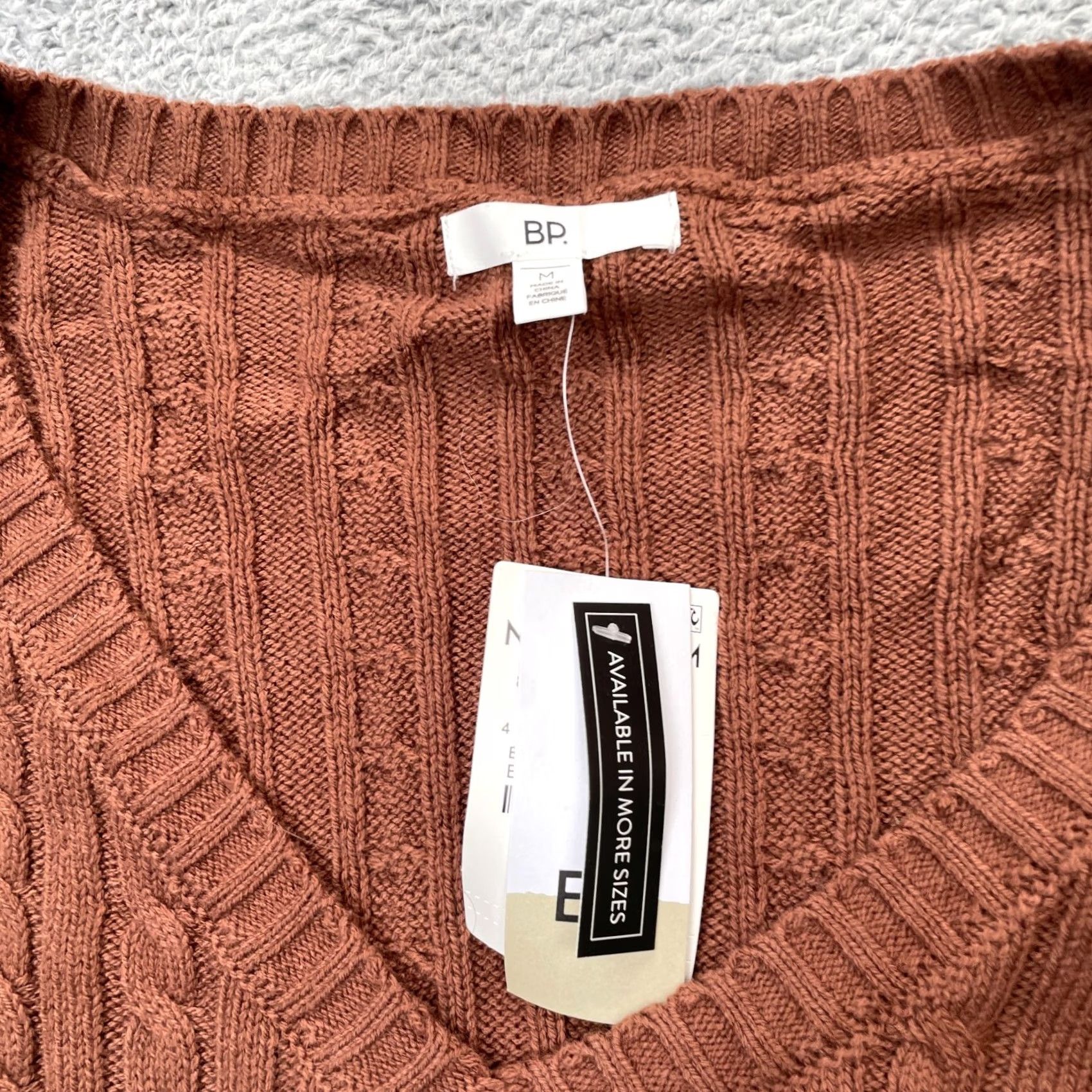 Nordstrom Nordstrom BP Sweater Womens M Brown Cable Knit V Neck Pullover Casual Fall Winter Knit Shirt Size M / US 6-8 / IT 42-44 - 3 Thumbnail