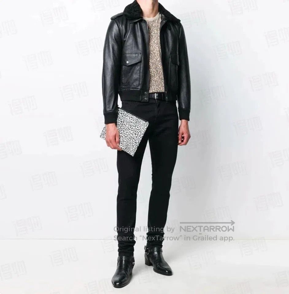 Yves Saint Laurent ysl black leather jacket with removable collar. Size US M / EU 48-50 / 2 - 9 Thumbnail