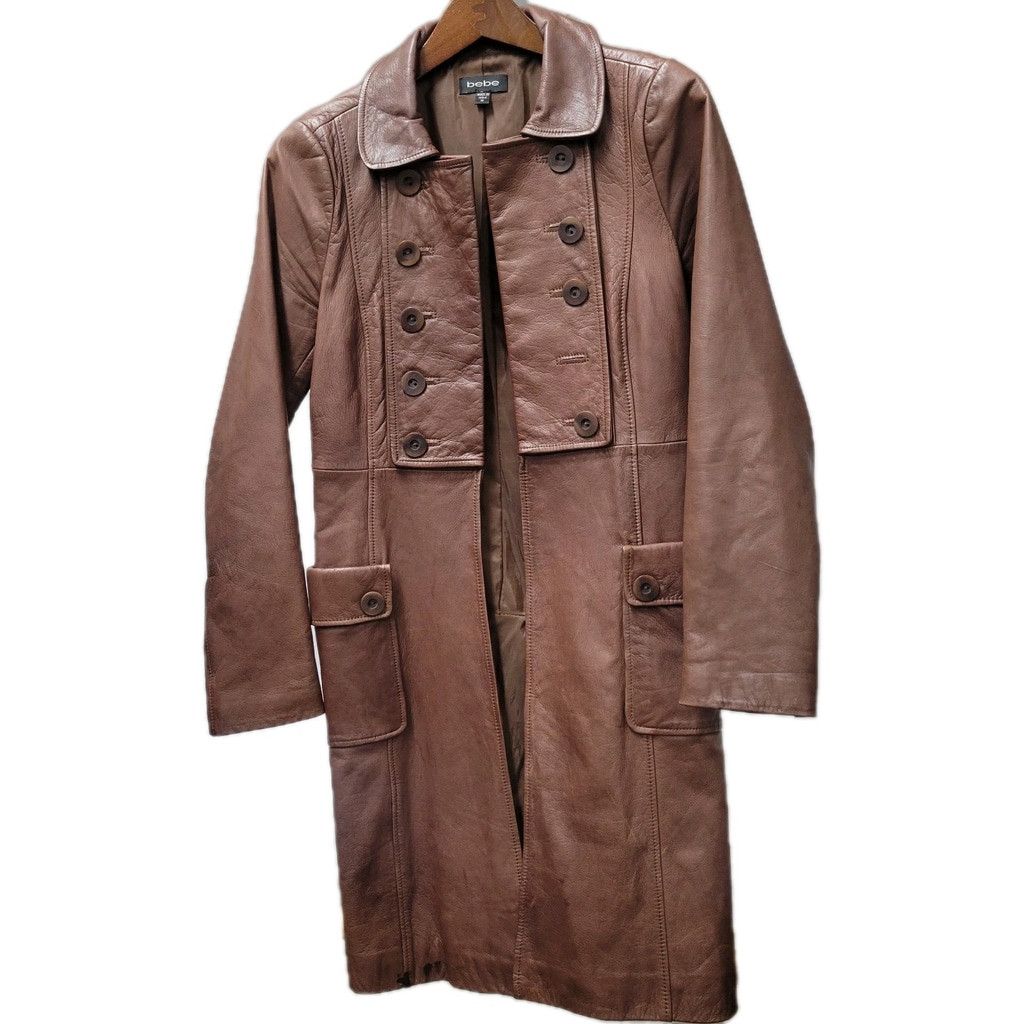 Bebe bebe Women Brown Open Closure Genuine Soft Leather Overcoat Size M / US 6-8 / IT 42-44 - 4 Thumbnail