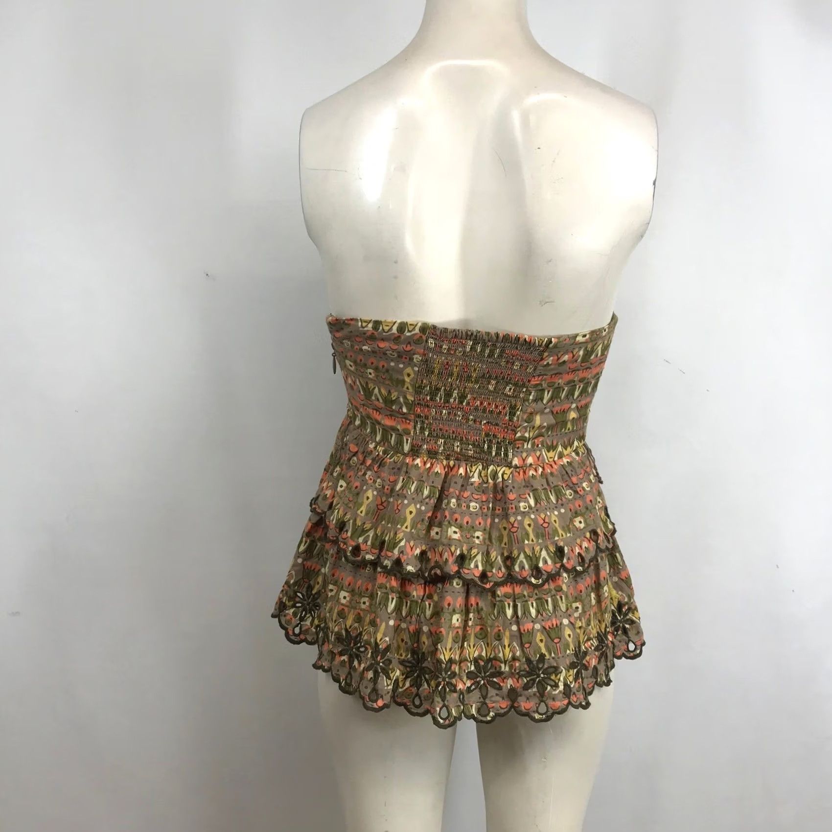 Anthropologie Floreat Anthropologie Strapless Peplum Top Brown Floral Eyelet Embroidered Sz 0 Size XS / US 0-2 / IT 36-38 - 5 Thumbnail
