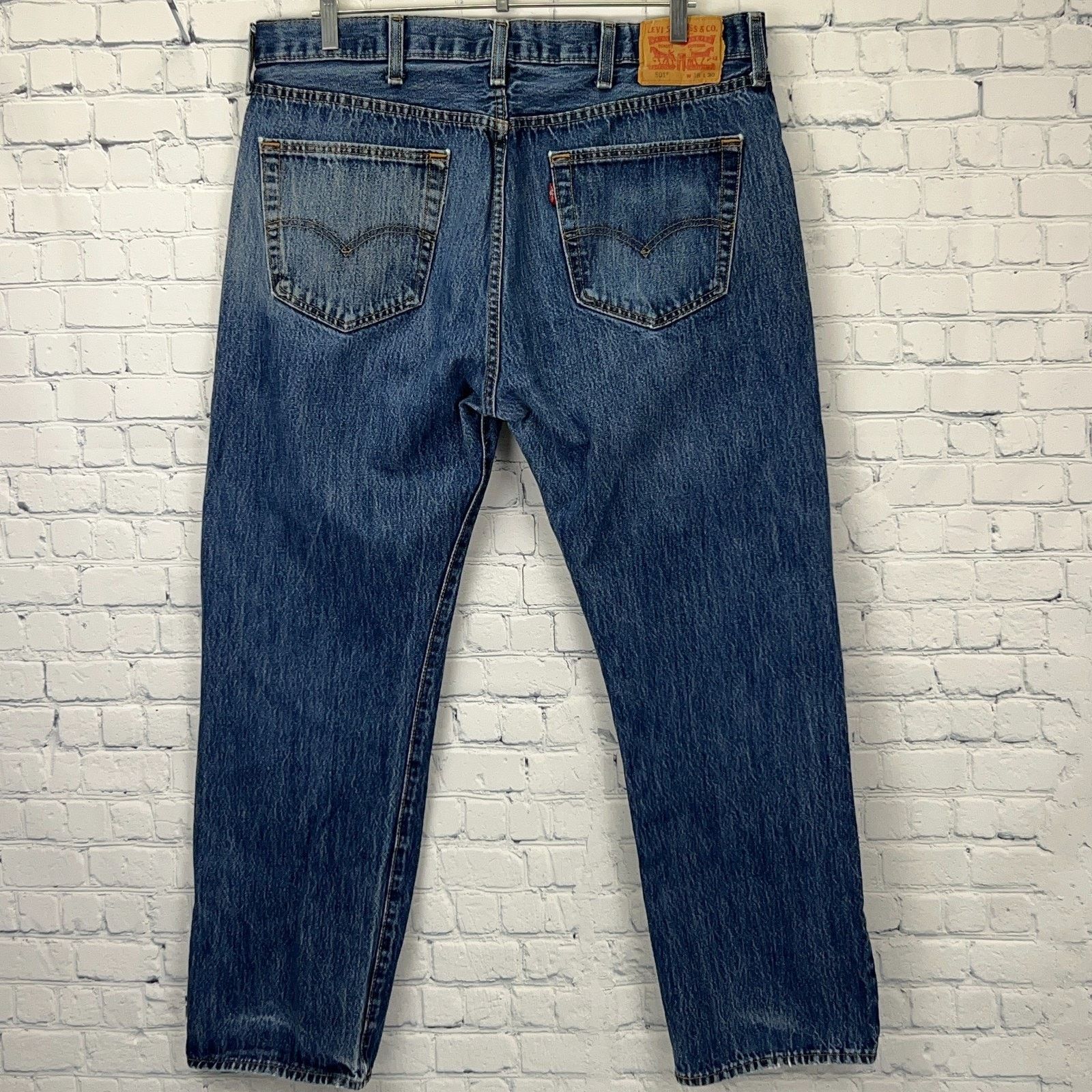 Levi's Levis 501 Button Fly Jeans Straight Fit 5 Pockets Blue 38x29 Size US 38 / EU 54 - 3 Thumbnail
