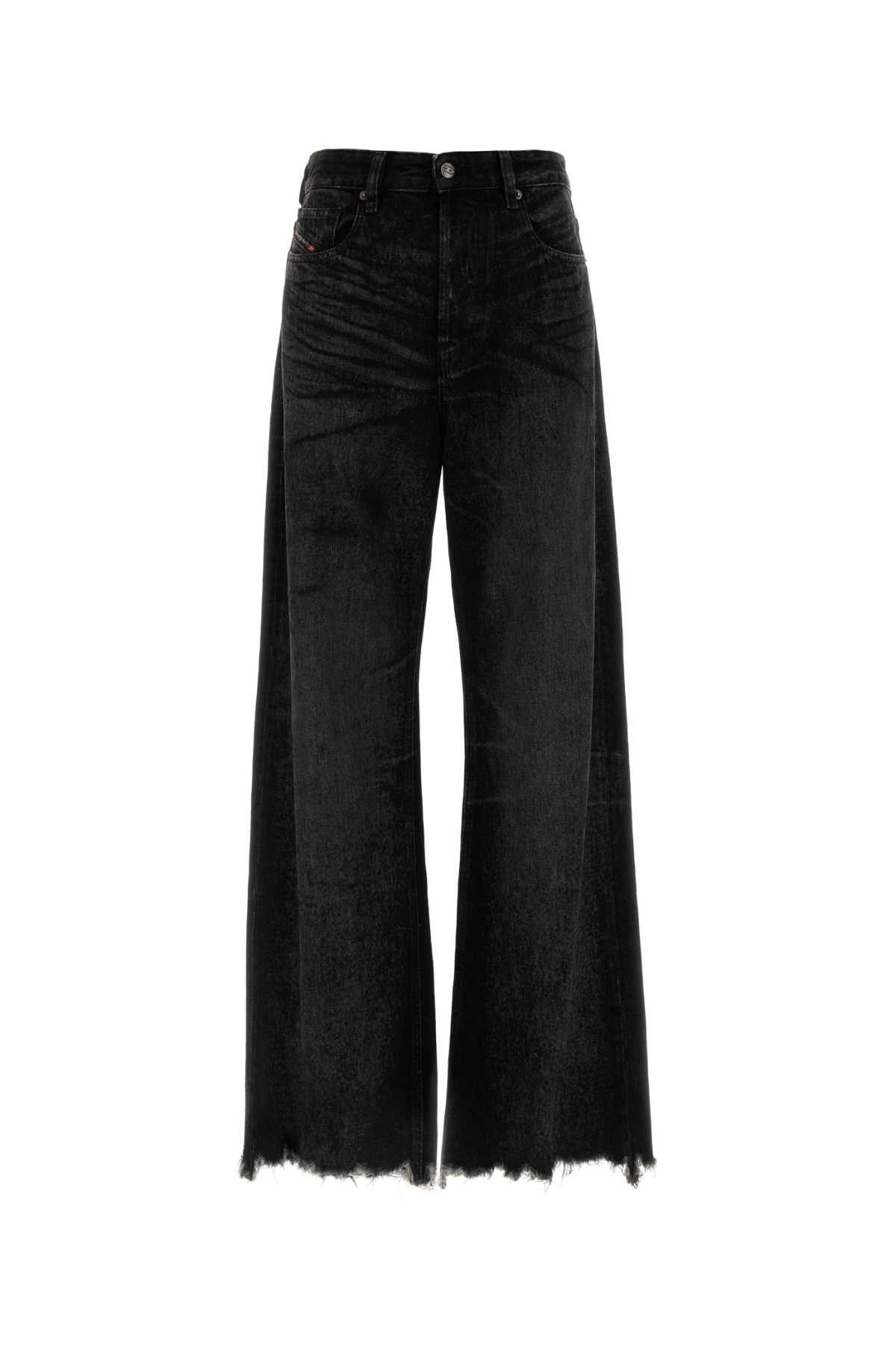 Black Denim Wide-Leg Jeans