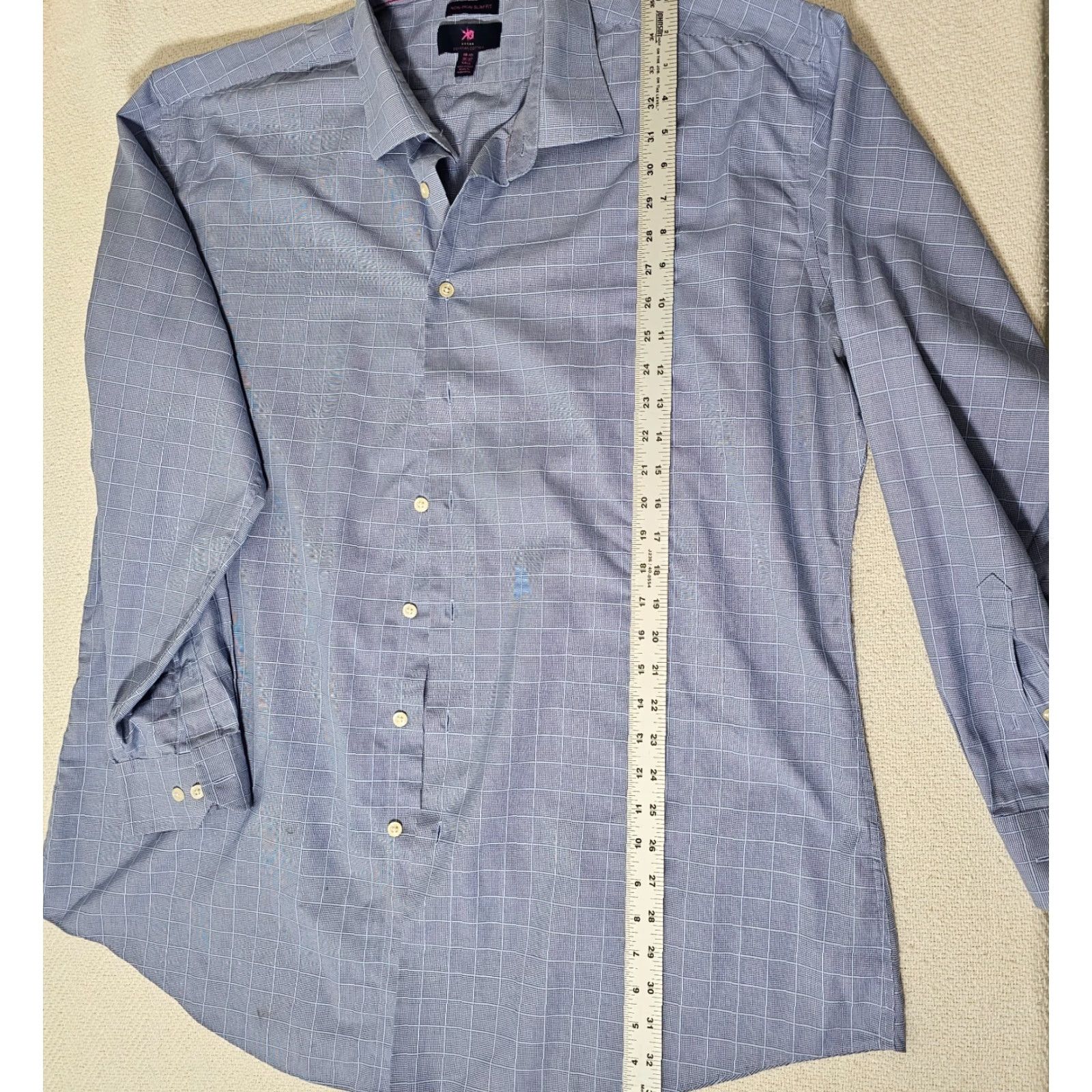 Egara EGARA Slim Fit VINTAGE Blue Check Button-Up Dress Shirt Big & Tall Size 18.5 36/37 Mens Size 48R - 3 Thumbnail