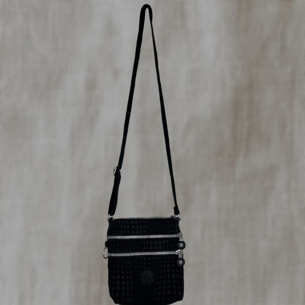 Vintage Kipling Keiko Crossbody Handbag Purse Mini Black Gray Spotted Nylon Classic Womens Adjustable Strap 8.25 9 0.75 7.5x7x1.5 Size ONE SIZE - 1 Thumbnail