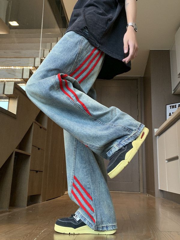 Japanese Brand Men's American street straight leg wide-leg striped jeans Size US 32 / EU 48 - 2 Thumbnail