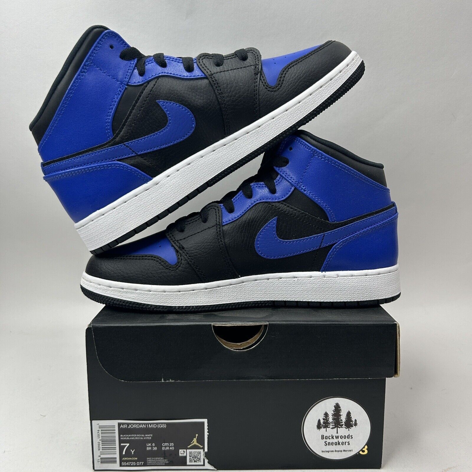 Jordan Brand Nike Air Jordan 1 Mid Retro GS “Hyper Royal” 2023 Size US 8.5 / IT 38.5 - 3 Thumbnail