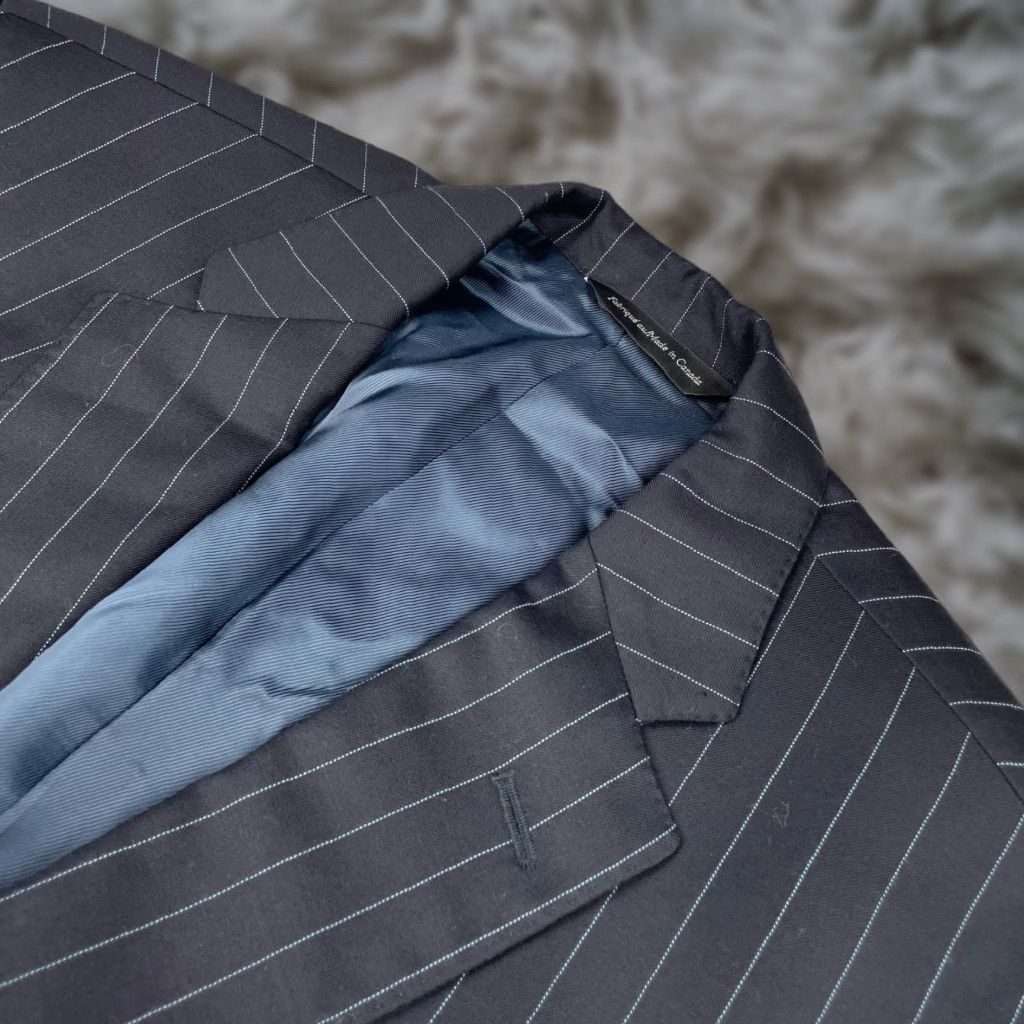 Vintage Samuelsohn Blazer 40R 100% Wool Navy Blue Stripe 2-Button Gable Mens Size 40R - 1 Thumbnail