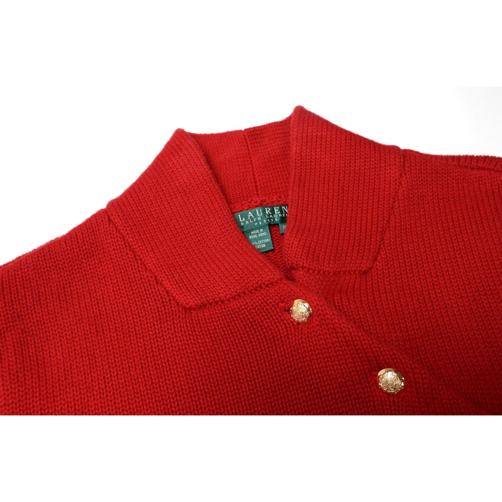 Ralph Lauren RALPH LAUREN Lauren Jumper Women's MEDIUM Red Rib Knitted Button Pure Cotton Size M / US 6-8 / IT 42-44 - 4 Thumbnail