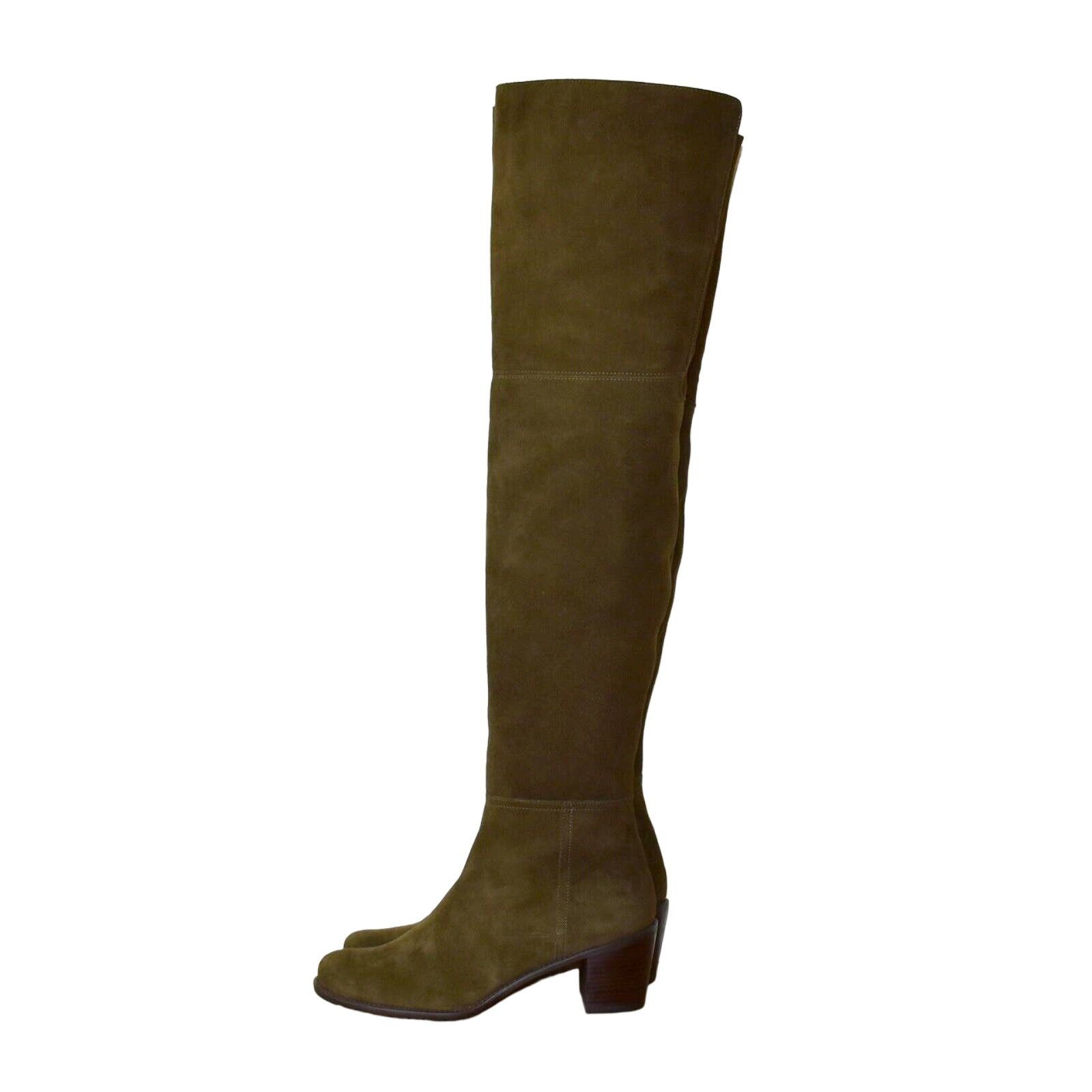 Stuart Weitzman NIB STUART WEITZMAN Hitest Olive Suede Over The Knee Boots 8 Size US 8 / IT 38 - 4 Thumbnail