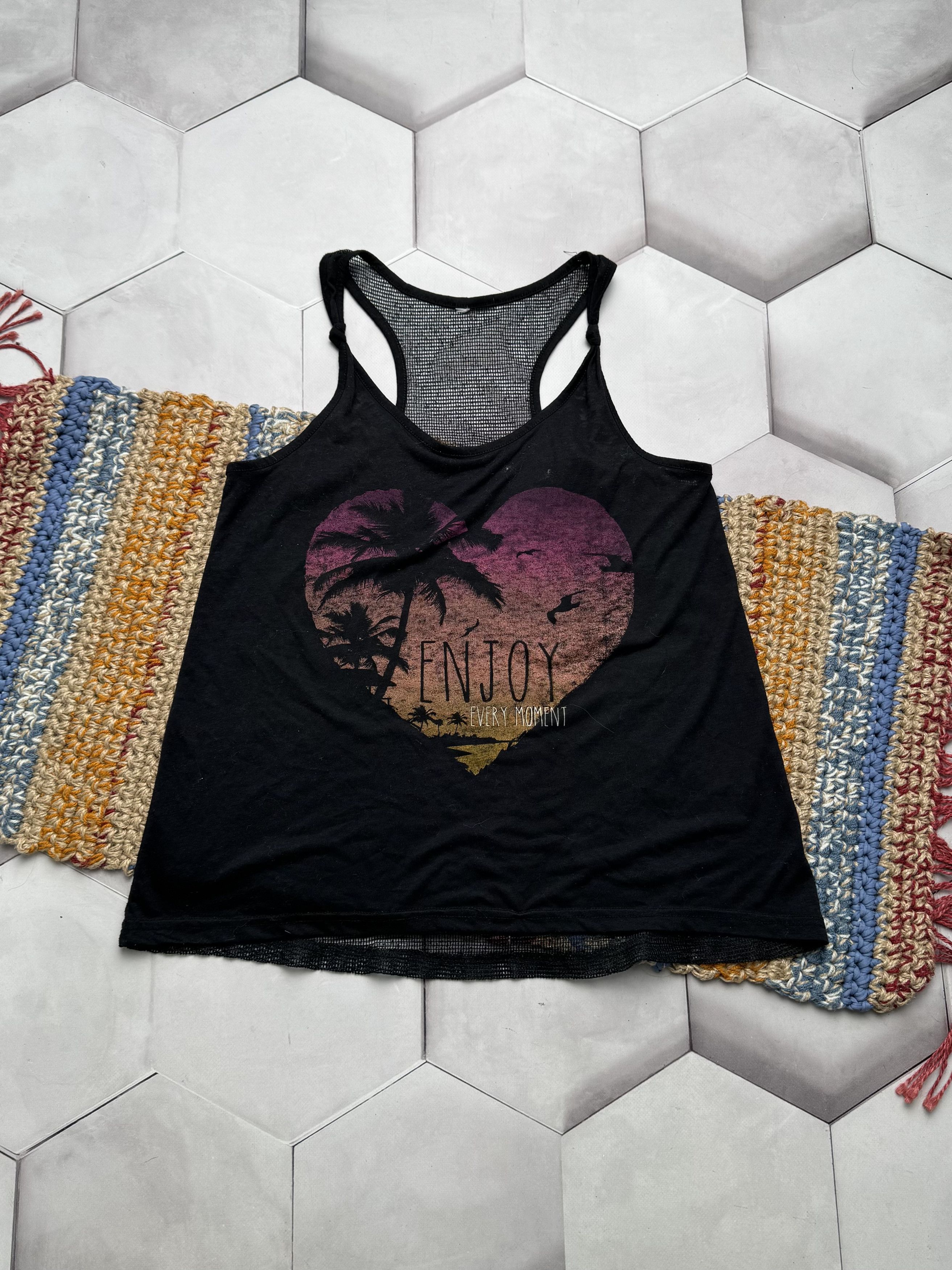Vintage Vintage Enjoy Heart Graphic Tank Top Y2K Racerback (E4) Size M / US 6-8 / IT 42-44 - 1 Thumbnail