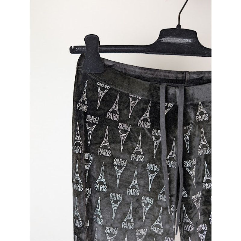Balenciaga o1rshd1 Eiffel Tower Strass Velvet Elastic Pants in Black Size 30" / US 8 / IT 44 - 6 Thumbnail