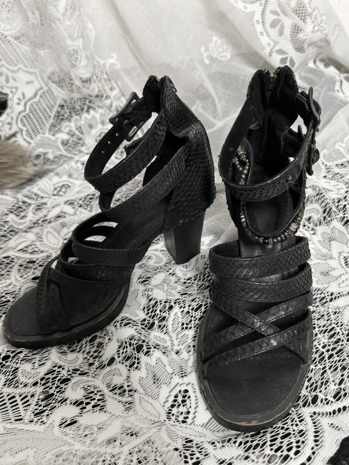 14th Addiction 14th Addiction Python Leather Straps Heels Size US 6 / IT 36 - 8 Thumbnail