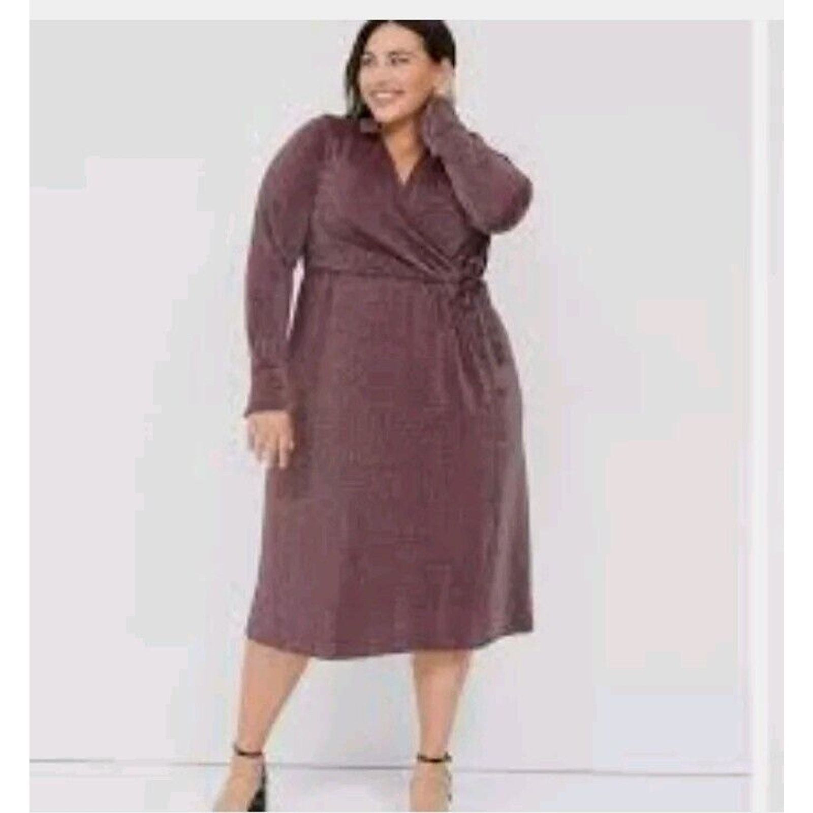 Other Lane Bryant Lurex Faux-Wrap Dress Plus 22 Cranberry Sparkle Size 3XL / US 20-22 - 21 Thumbnail