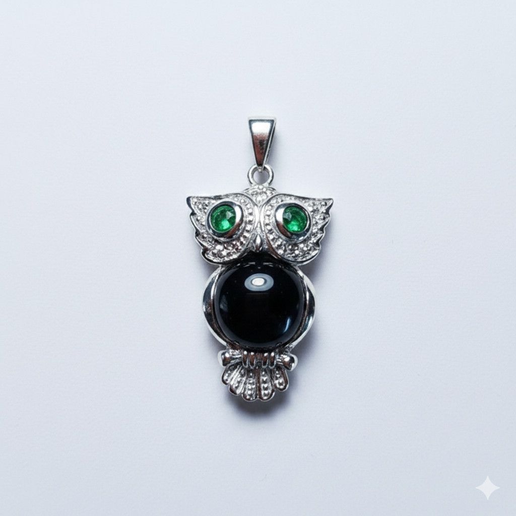 Other Owl Charm 925 Sterling Silver CAH Rhodium Plated Black Onyx Size ONE SIZE - 1 Thumbnail