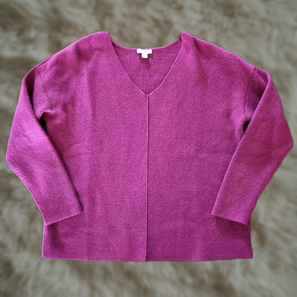 J. Jill J. Jill V Neck Sweater Womens Medium Pink Purple Dolman Sleeve Pullover Knit Cotton Nylon Polyester Size M / US 6-8 / IT 42-44 - 1 Thumbnail