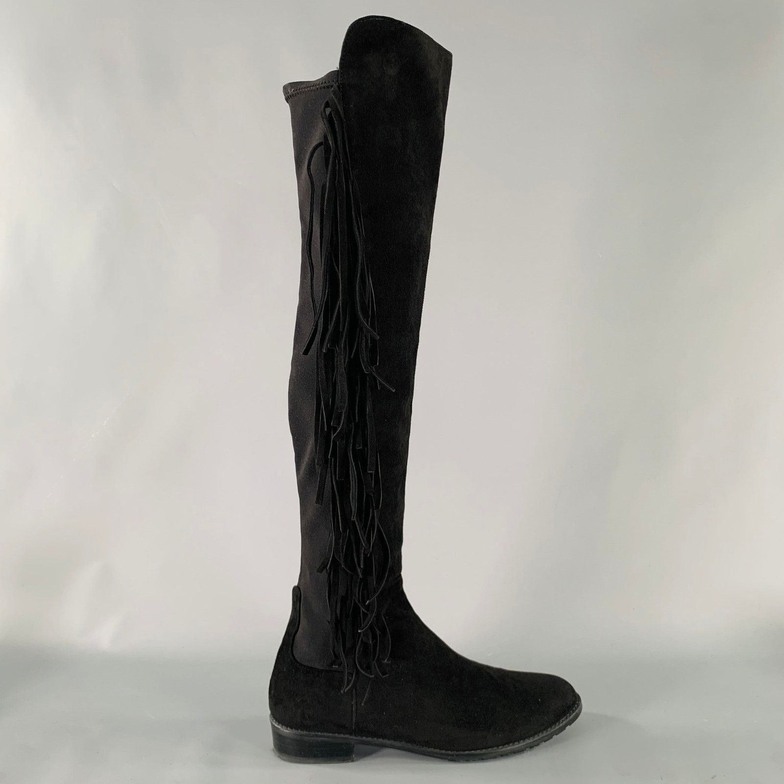 Stuart Weitzman STUART WEITZMAN 7.5 Black Nylon Suede Fringe Pull On Boots Size US 7.5 / IT 37.5 - 2 Thumbnail
