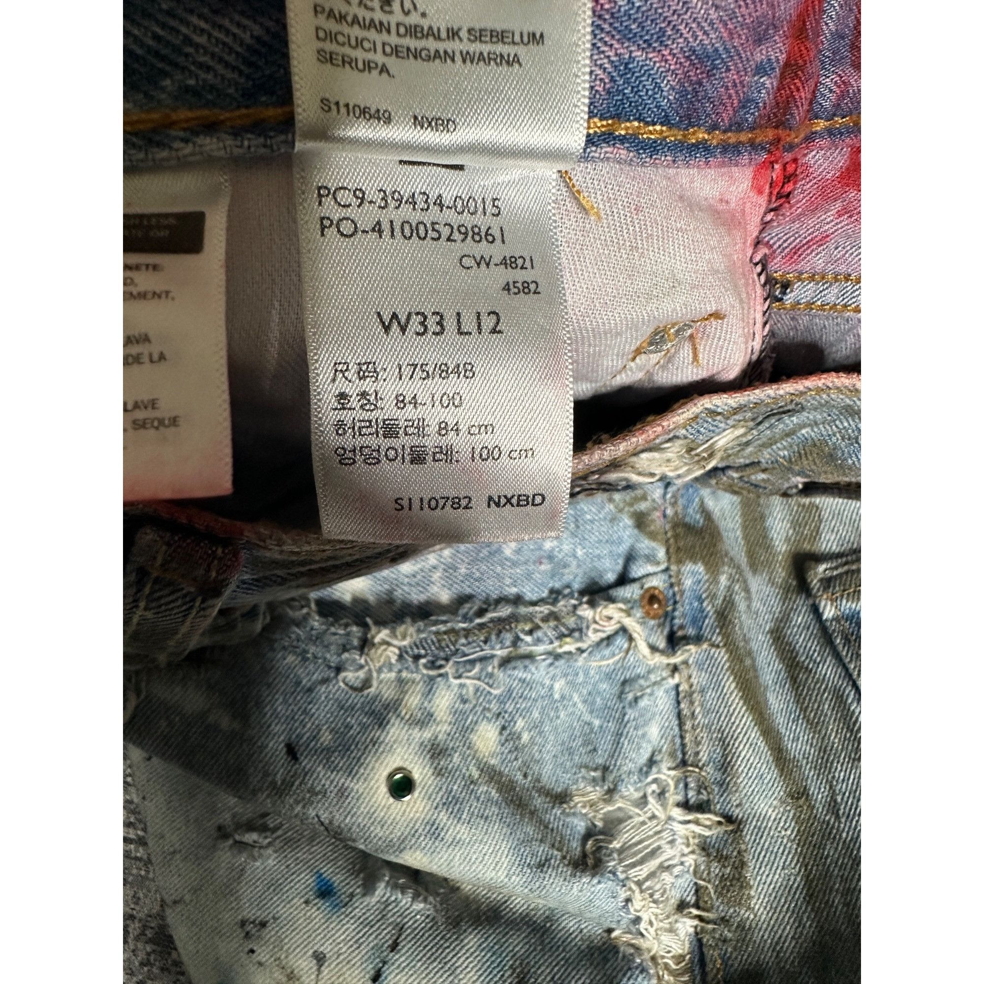 Levi's Custom Embellished Distressed Paint Stained dyed treated Lev Size US 33 - 5 Thumbnail