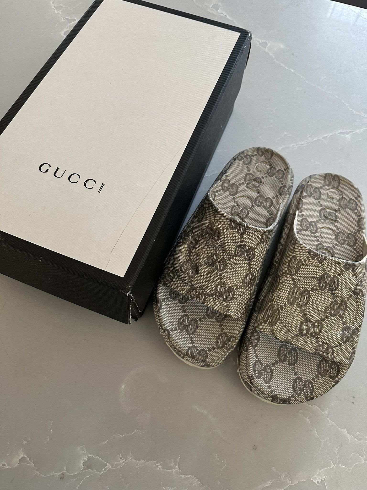 Gucci Gucci Slide Sandal With Embossed Interlocking G Ebony Sz 43 Size US 10 / EU 43 - 1 Thumbnail