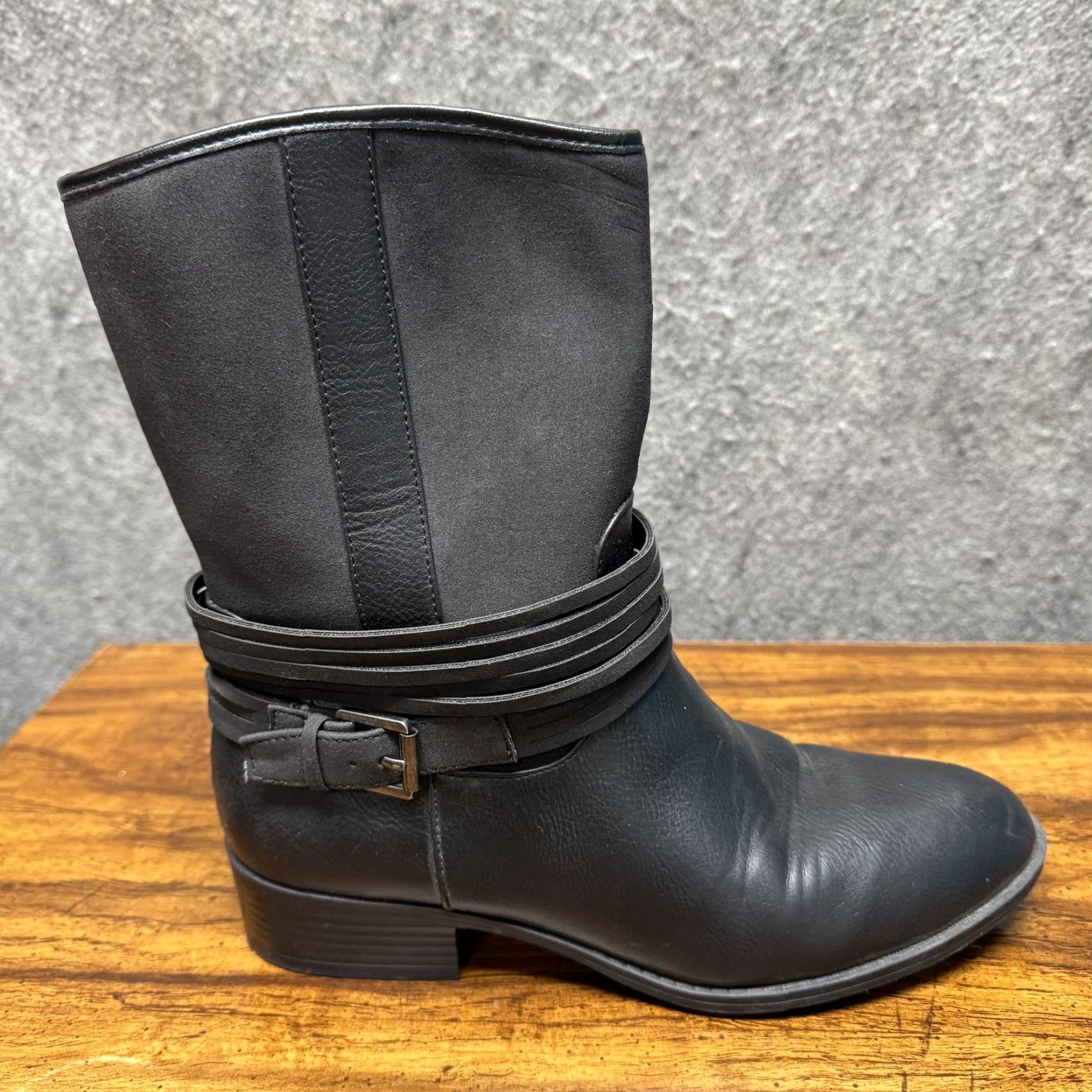 Chaps Chaps Gari Boots Womens 8 Black Mid Calf Riding Strap Buckle Zip Low Heel Size US 8 / IT 38 - 7 Thumbnail