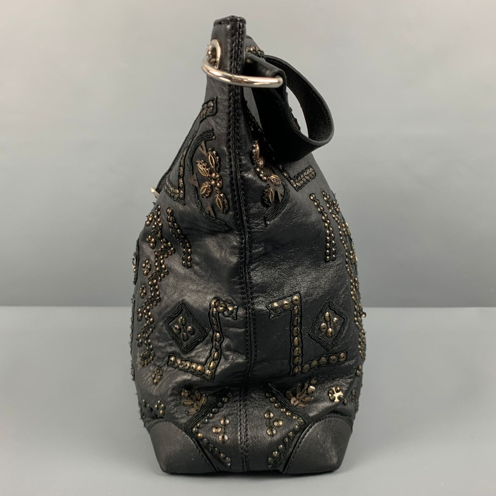Oscar De La Renta OSCAR DE LA RENTA Black Gold Studded Leather Handbag Size ONE SIZE - 4 Thumbnail