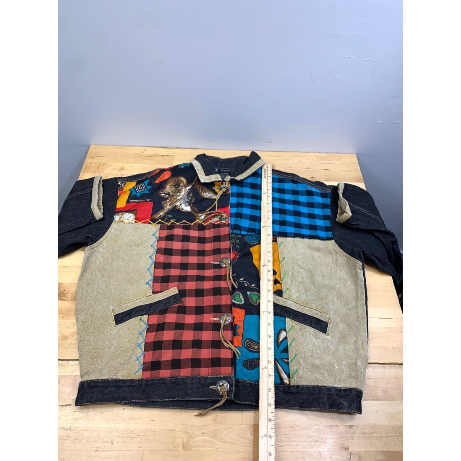 Vintage Carol Little Denim Jacket Womens 12 Black Patchwork Art Button Jacket Women Black 12 Denim Art Patchwork Button Carole Little Jacket Womens Size XL / US 12-14 / IT 48-50 - 5 Thumbnail