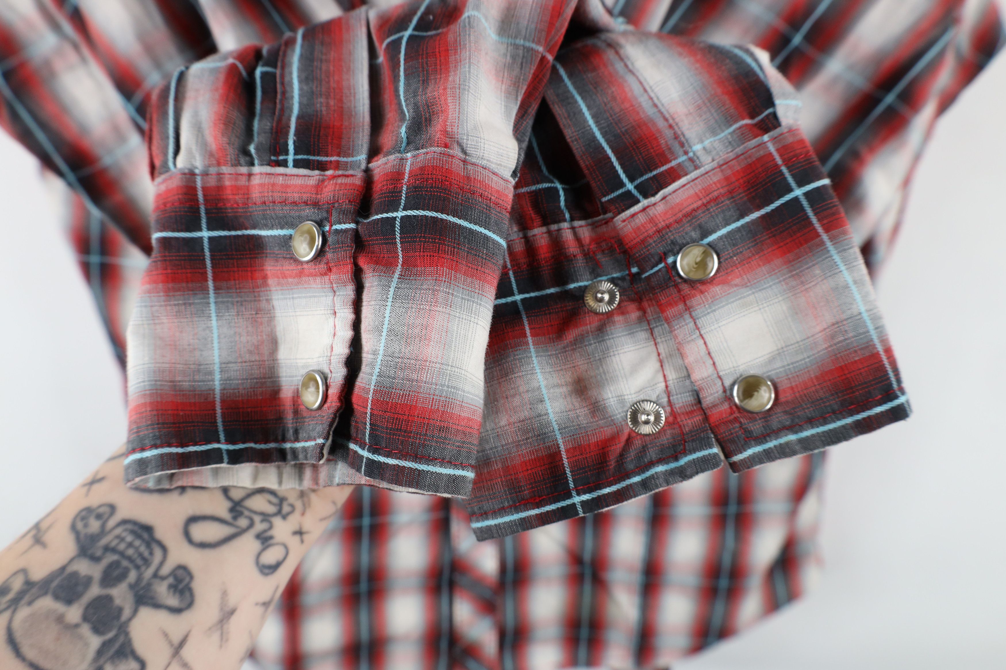 Vintage × Wrangler Vintage 90s Wrangler Snap Button Collared Shirt Plaid Size US L / EU 52-54 / 3 - 4 Thumbnail