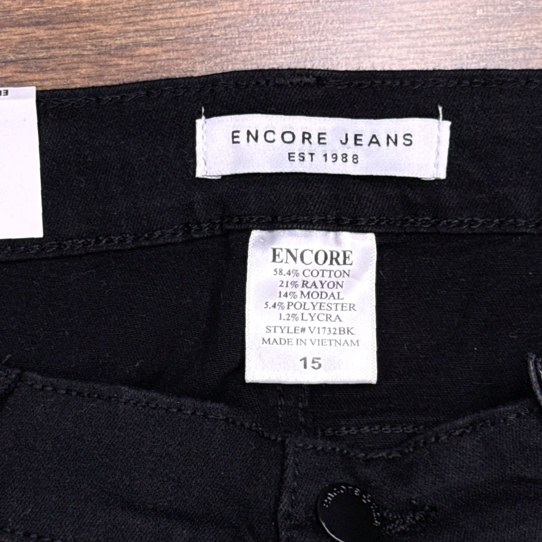 Vintage Encore Womens Jeans Skinny 15 Black High Rise Distressed Stretch Denim 5-Pocket Logo Slim Modern City Jeans Womens Size 36" / US 14 / IT 50 - 4 Thumbnail