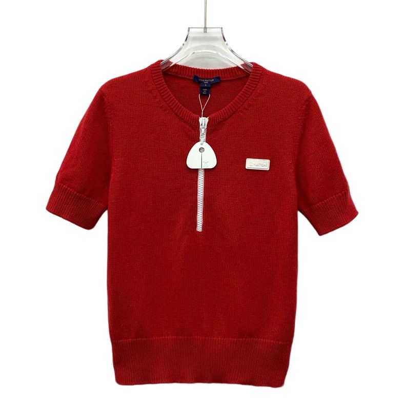 Louis Vuitton Louis Vuitton 22 Red Cashmere Half Zipper Crew Neck Short Size S / US 4 / IT 40 - 1 Thumbnail
