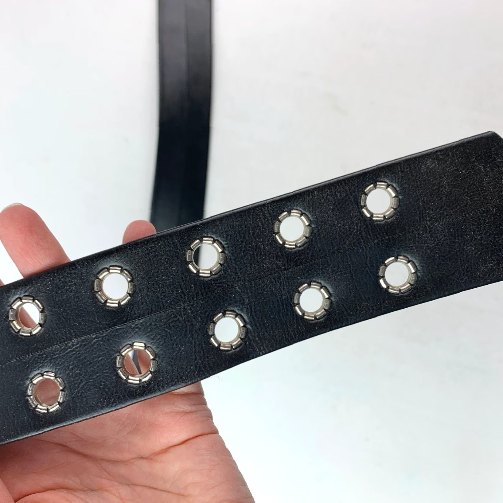 Vintage Vintage 80s 90s Goth Faux Leather Belt Silver Grommet Detail Size 9 Size ONE SIZE - 5 Thumbnail