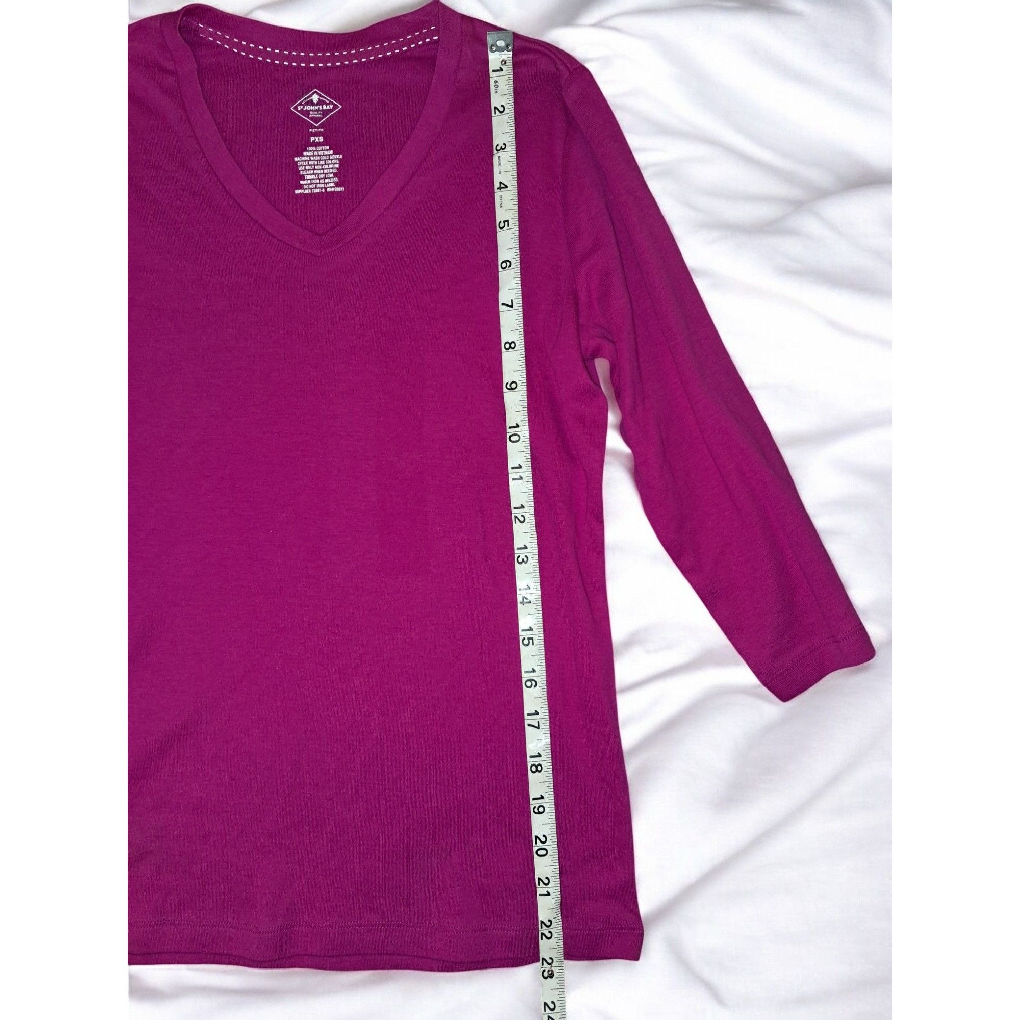 Designer St. John's Bay 3/4 Sleeve Pink V-Neck Size PXS T-shirt Size XS / US 0-2 / IT 36-38 - 4 Thumbnail