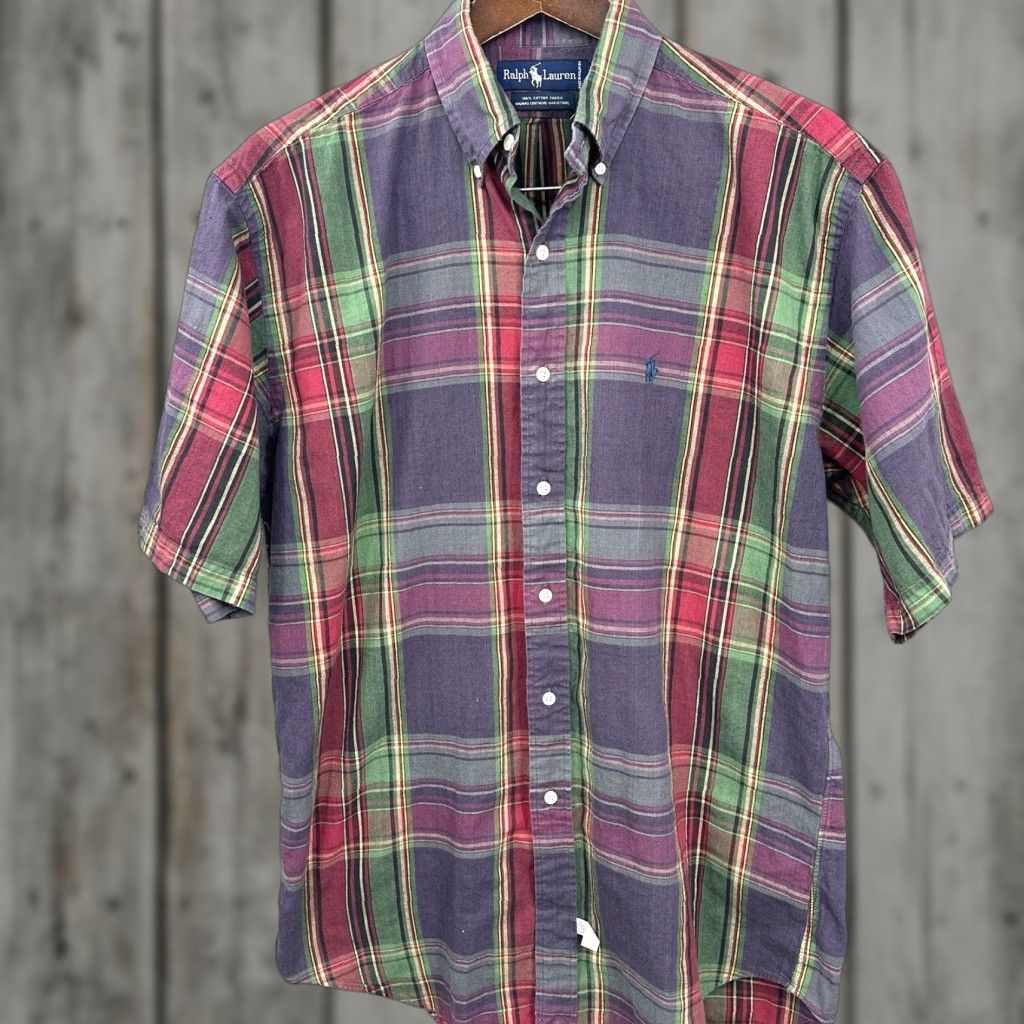 Polo Ralph Lauren VINTAGE Polo Ralph Lauren Shirt Mens M Plaid Blue Short Sleeve Button-Up 100% Cotton Classic Preppy Mens Size US M / EU 48-50 / 2 - 1 Thumbnail